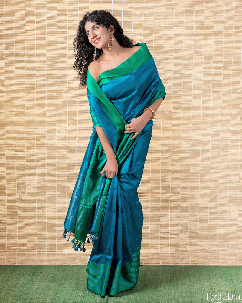 Ocean Blue Pure Mulberry Silk Banarasi Handloom Saree