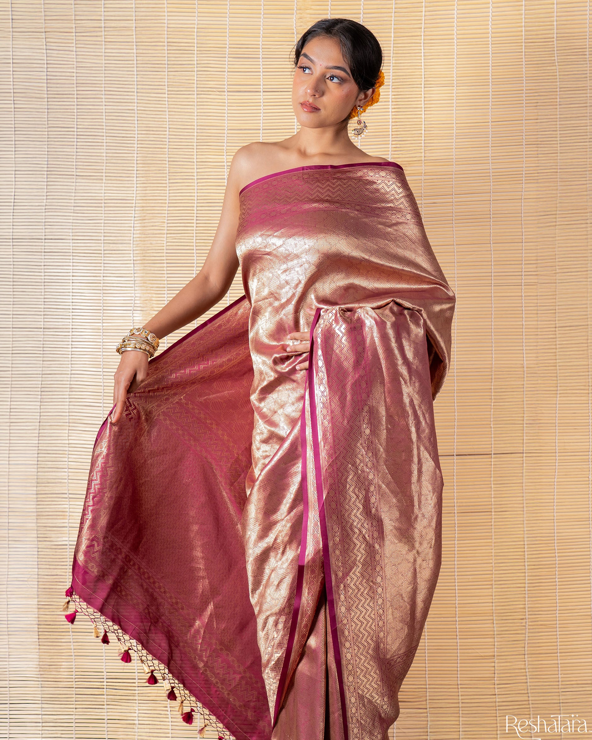 Maroon Mulberry Silk Banarasi Handloom Saree