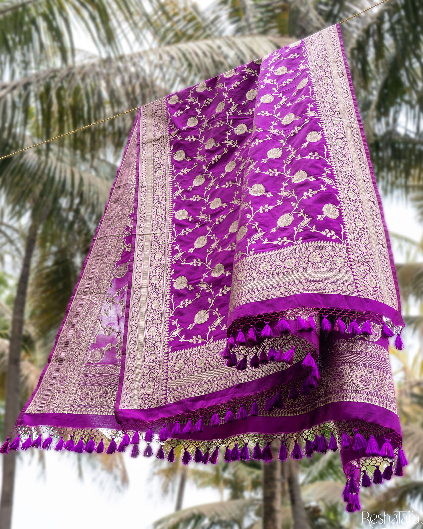 Purple Banarasi Silk Handloom Dupatta