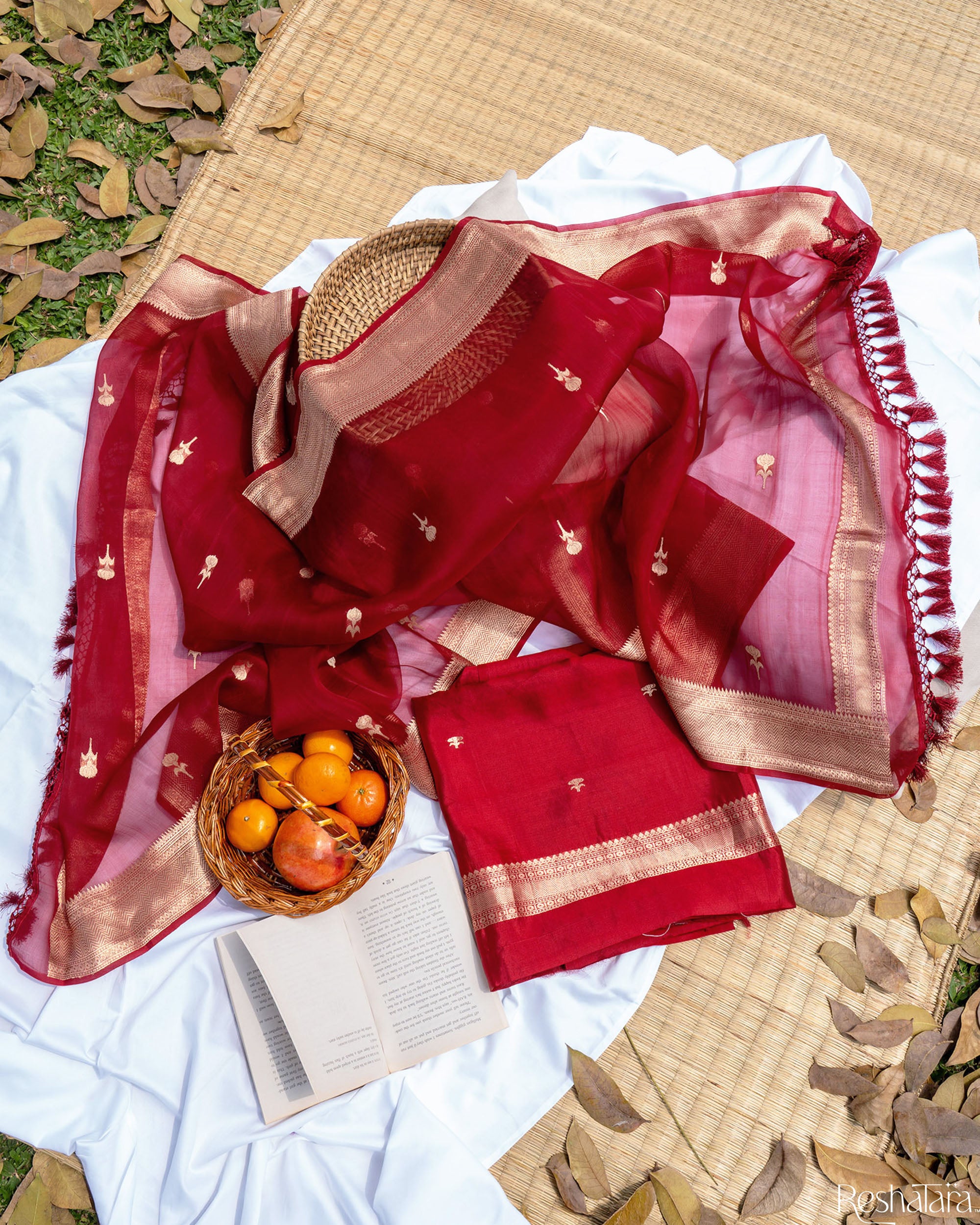 Maroon Pure Katan Silk Banarasi Handloom Suit Set