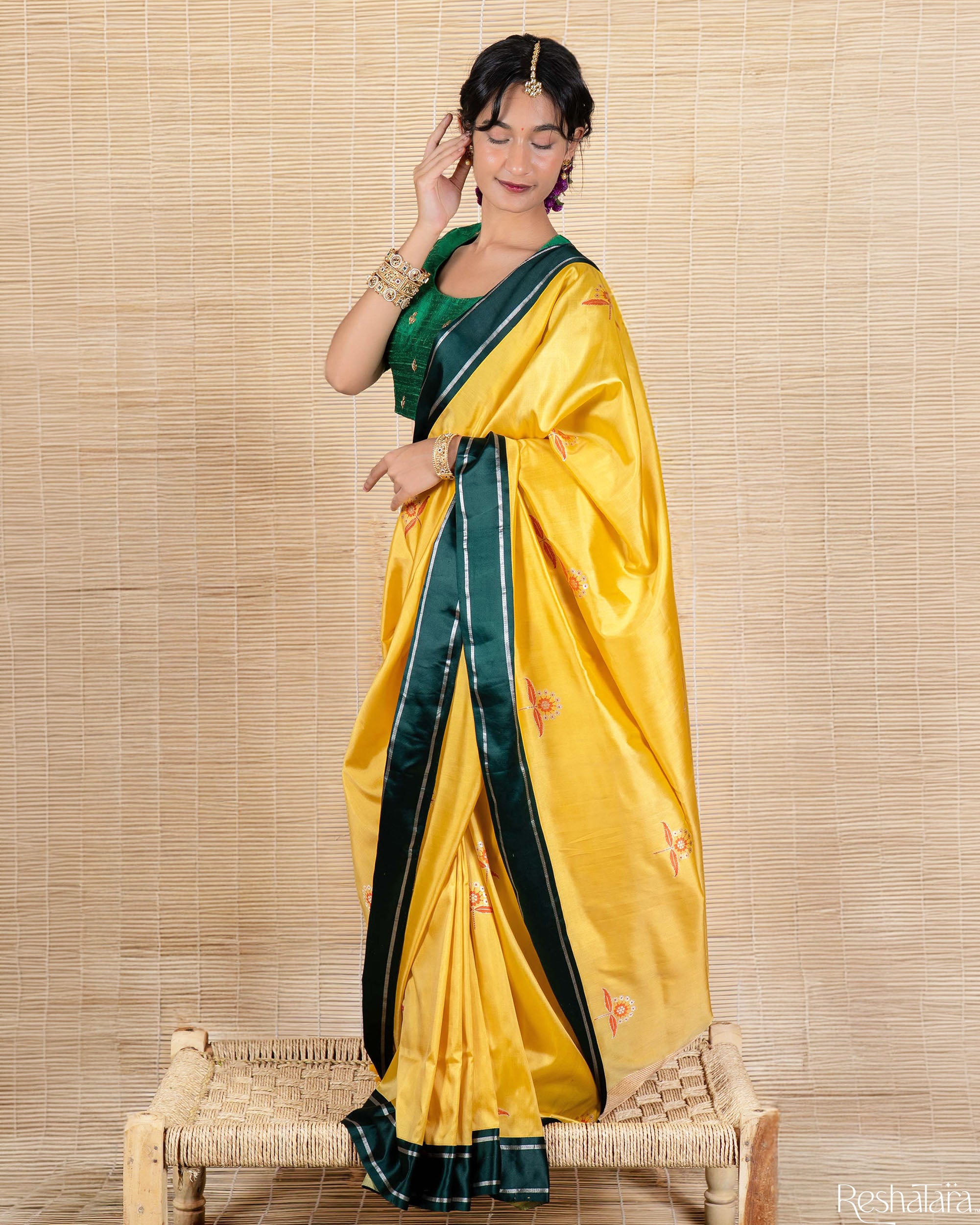 Yellow Meenadar Kadhua Pure Katan silk Banarasi Handloom Saree