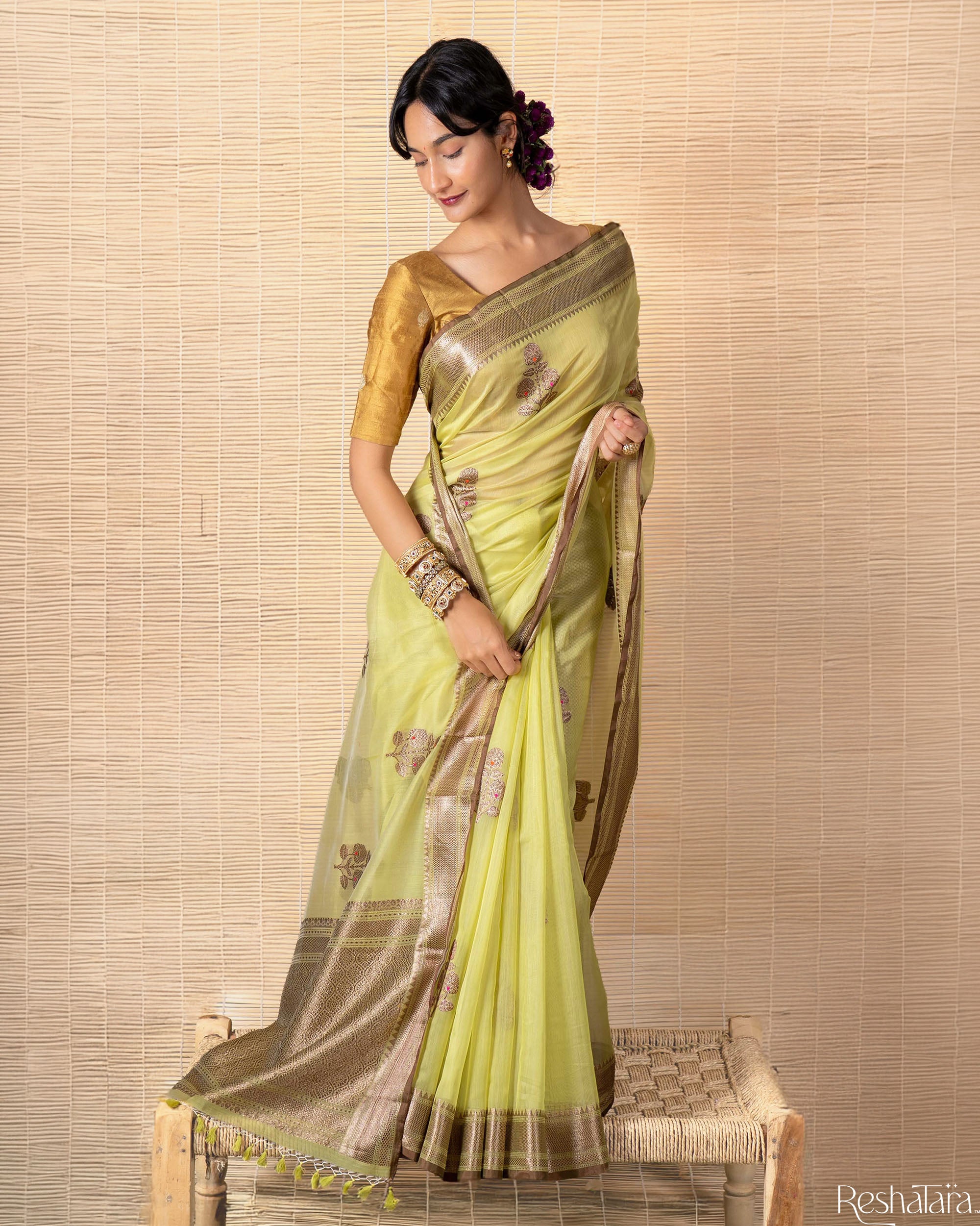 Light Green Pure Katan Silk by Chanderi Banarasi Handloom Saree
