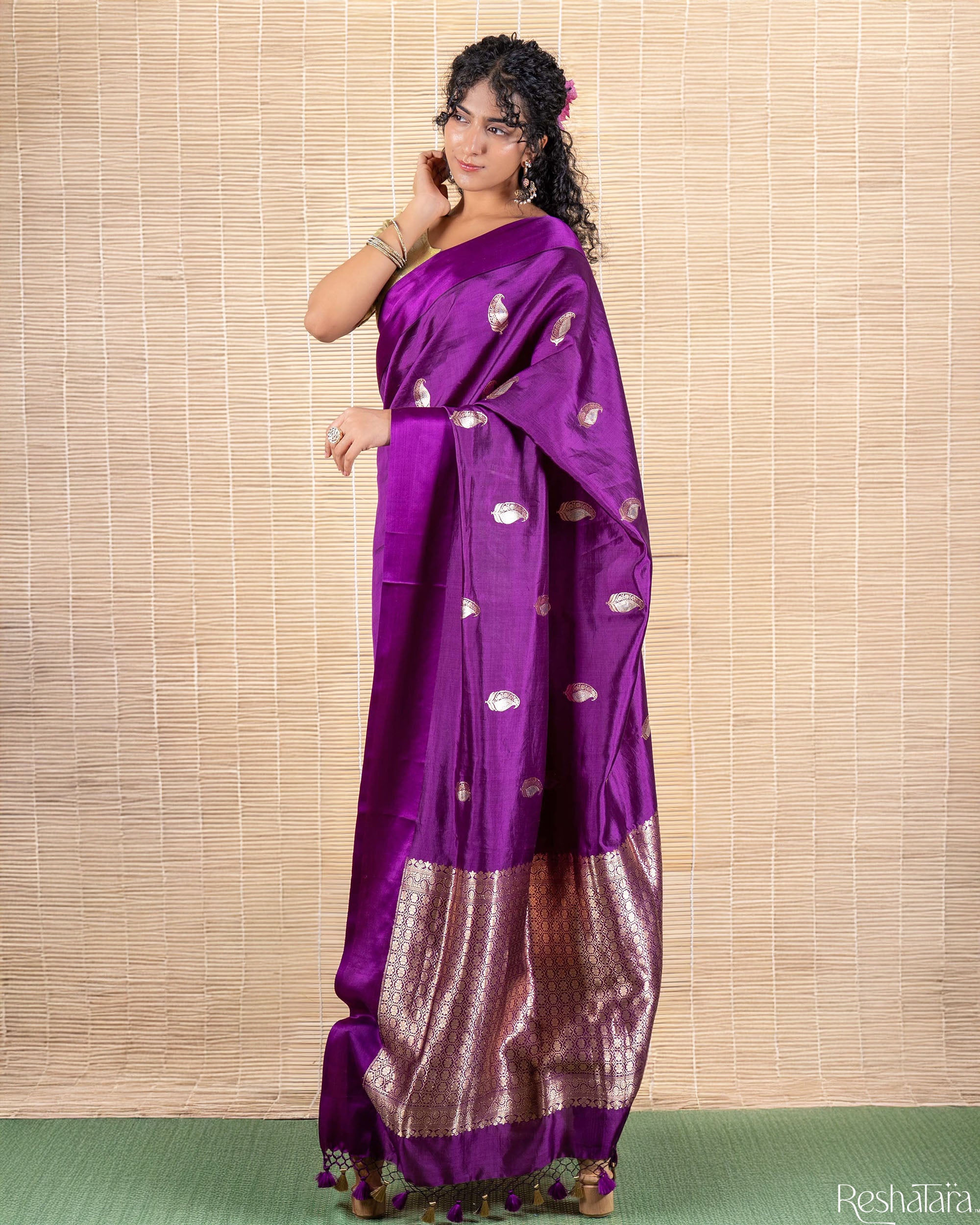Purple Sona Rupa Kadhua Pure Mulberry Silk Banarasi Handloom Saree