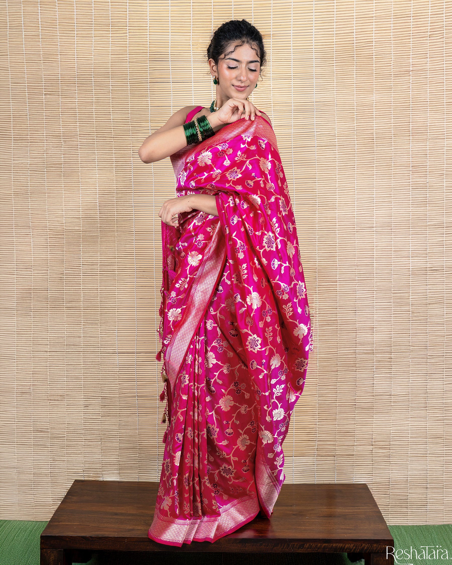 Rani Pink Meenadar Pure Katan Silk Banarasi Handloom Saree