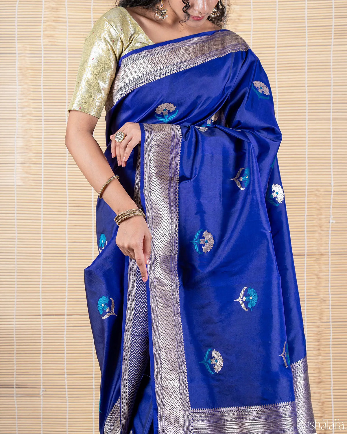 Royal Blue Meenadar Kadhua Pure Katan Silk Banarasi Handloom Saree