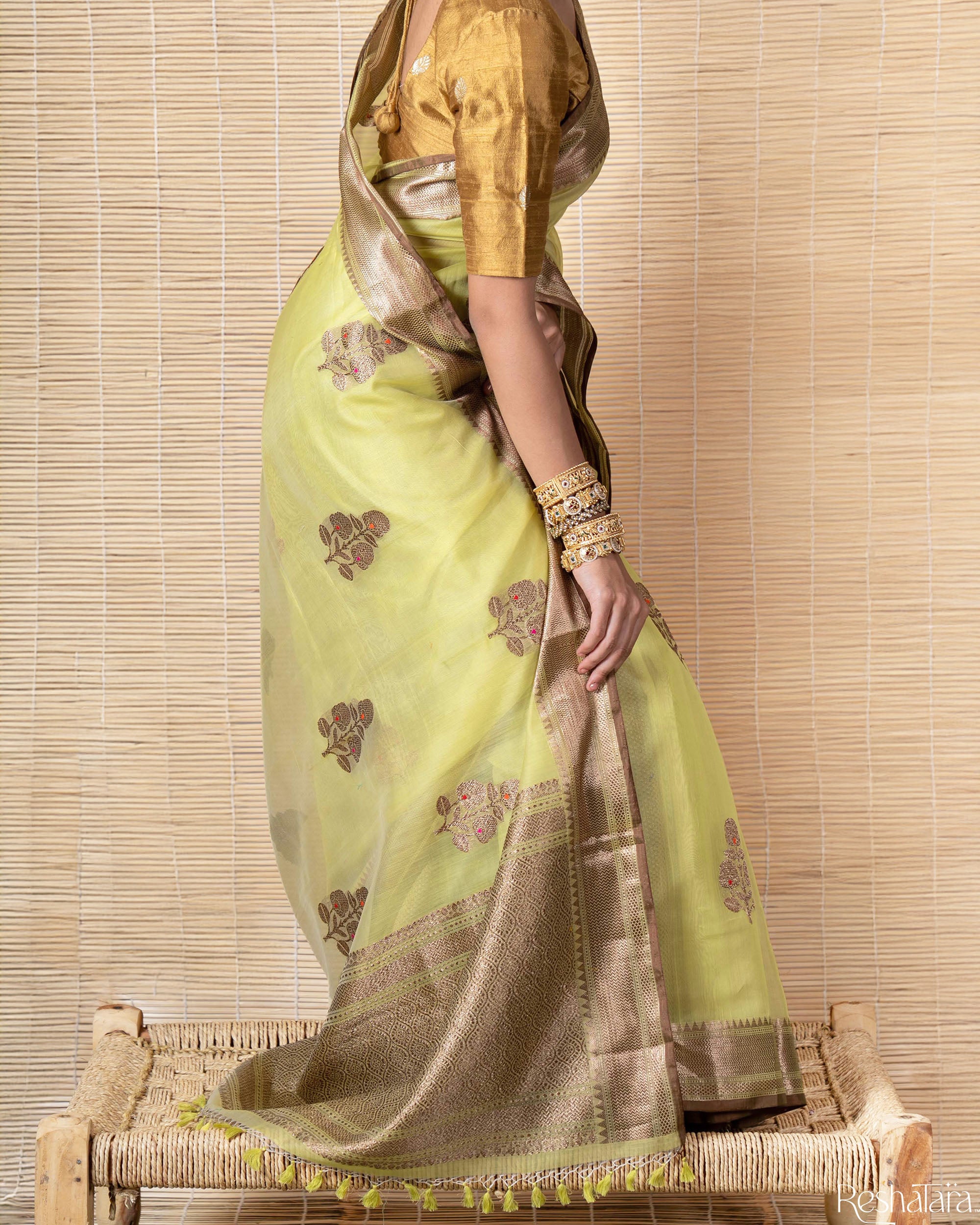 Light Green Pure Katan Silk by Chanderi Banarasi Handloom Saree