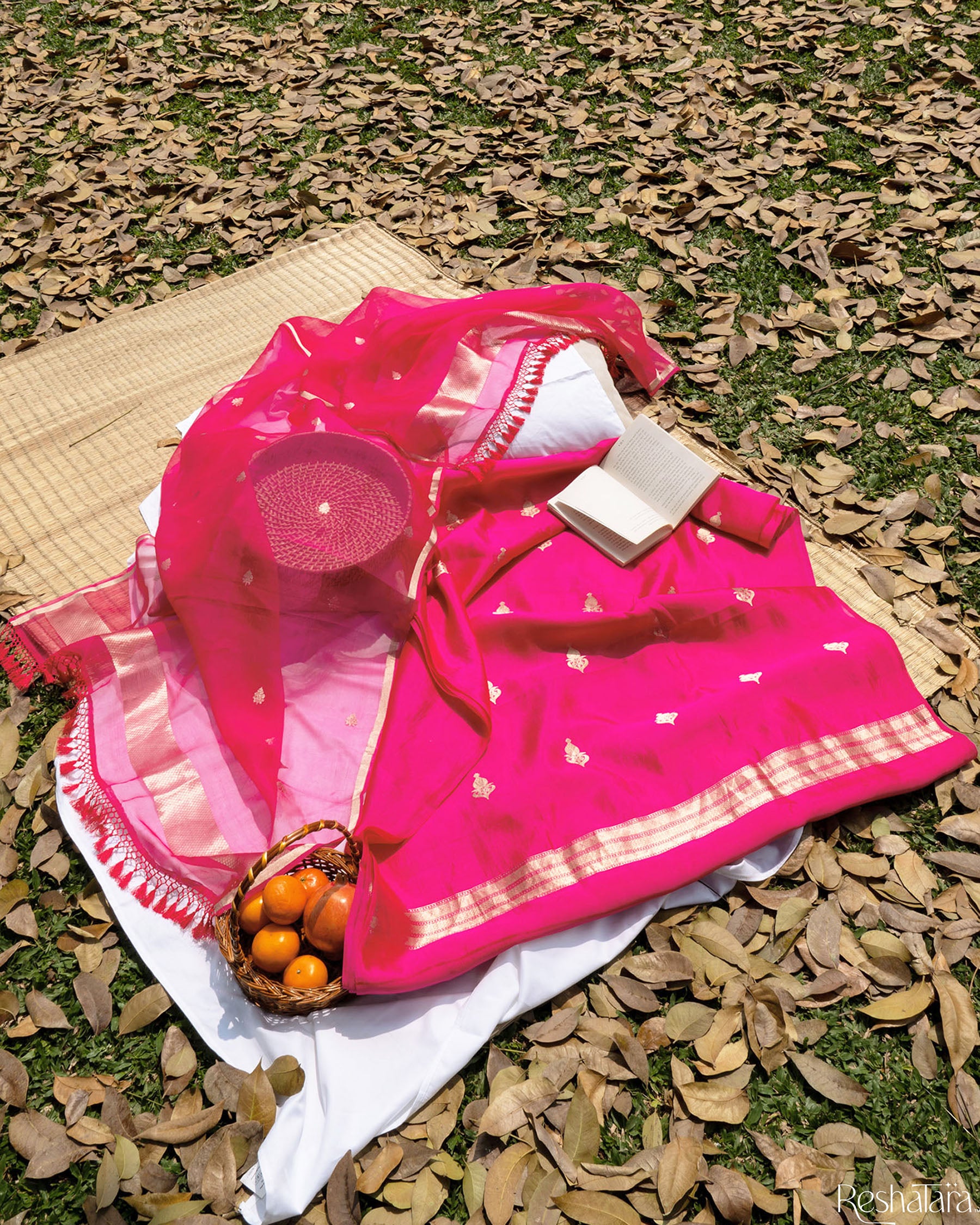 Fuchsia Pink Pure Katan Silk Banarasi Handloom Suit Set