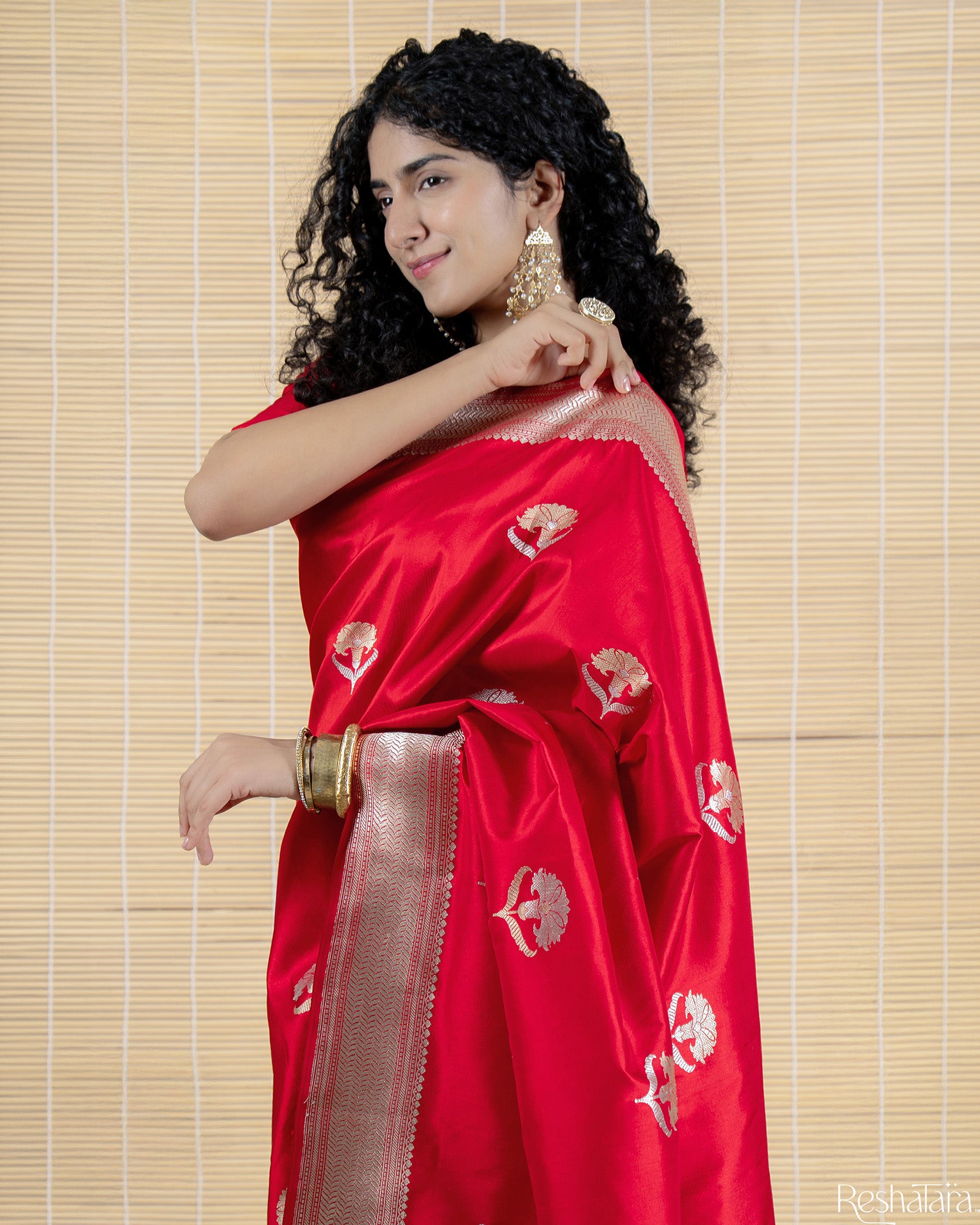 Vibrant Red Sona Rupa Kadhua Pure Katan Silk Banarasi Handloom Saree