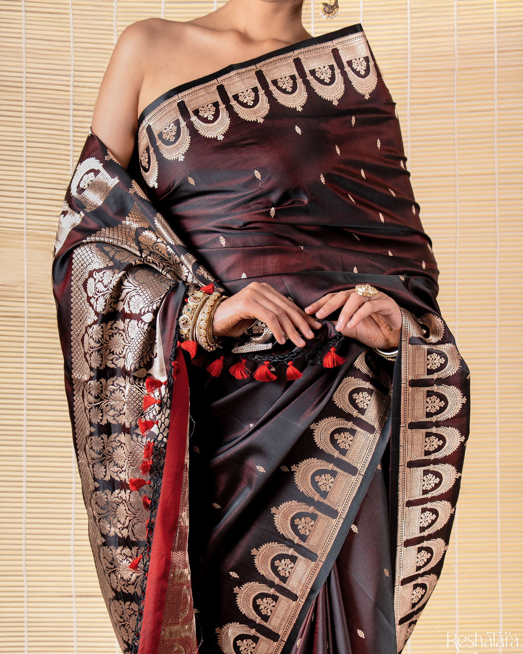 Chocolate Brown Kadhua Mulberry Silk Banarasi Handloom Saree