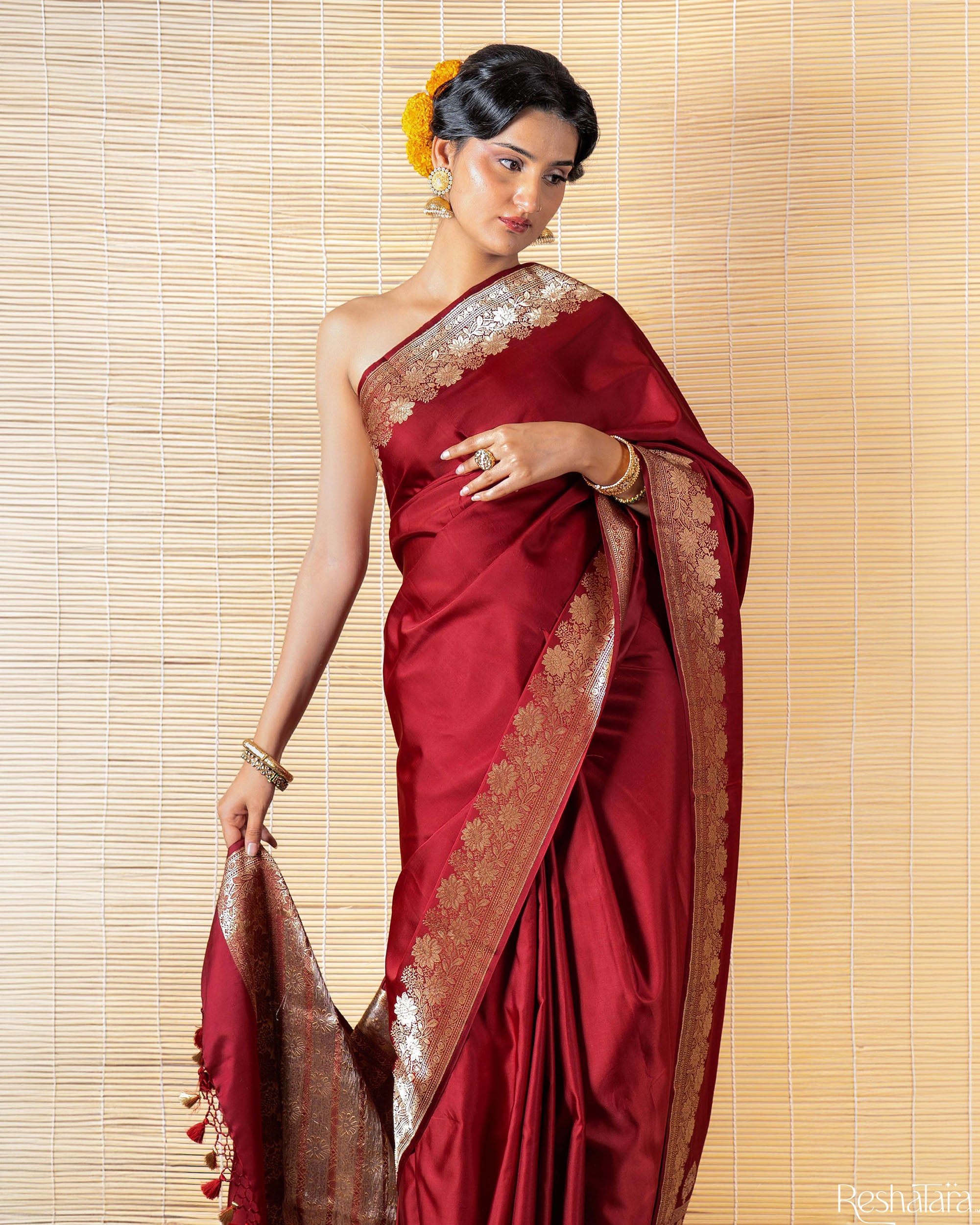 Maroon Kadhua Pure Mulberry Banarasi Silk Handloom Saree