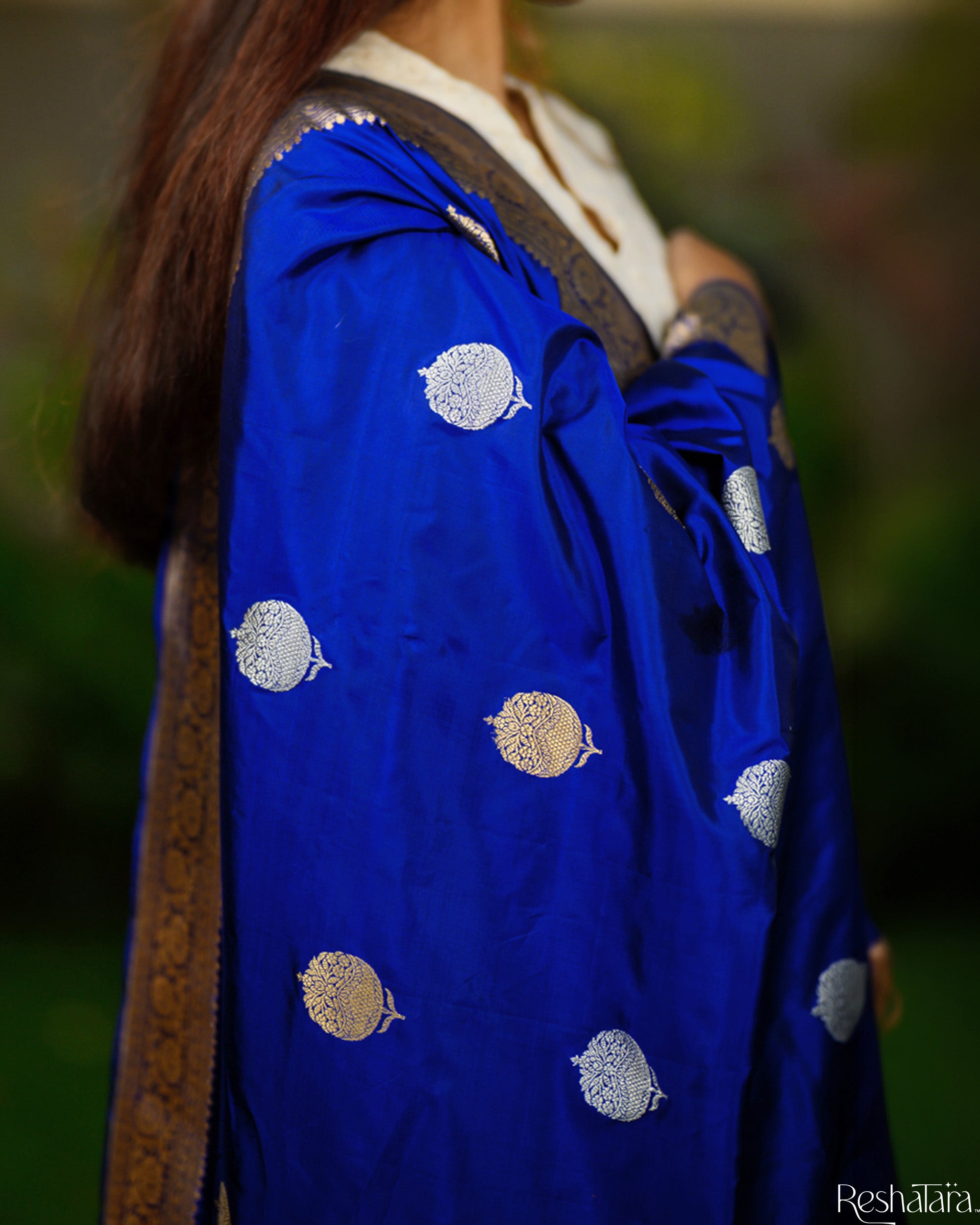 Royal Blue Pure Katan Silk Banaarsi Handloom Kadhua Dupatta