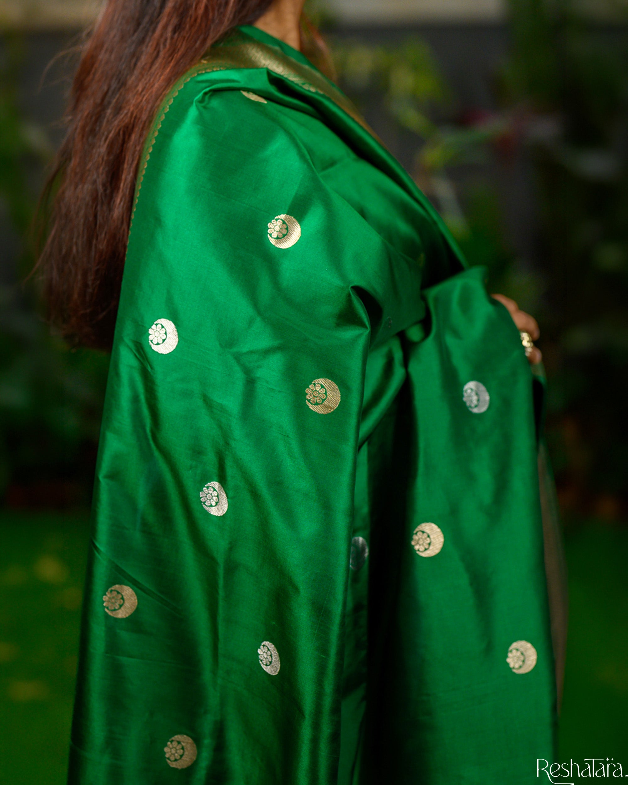 Bottle Green Pure Katan Silk Banarasi Handloom Kadhua Dupatta