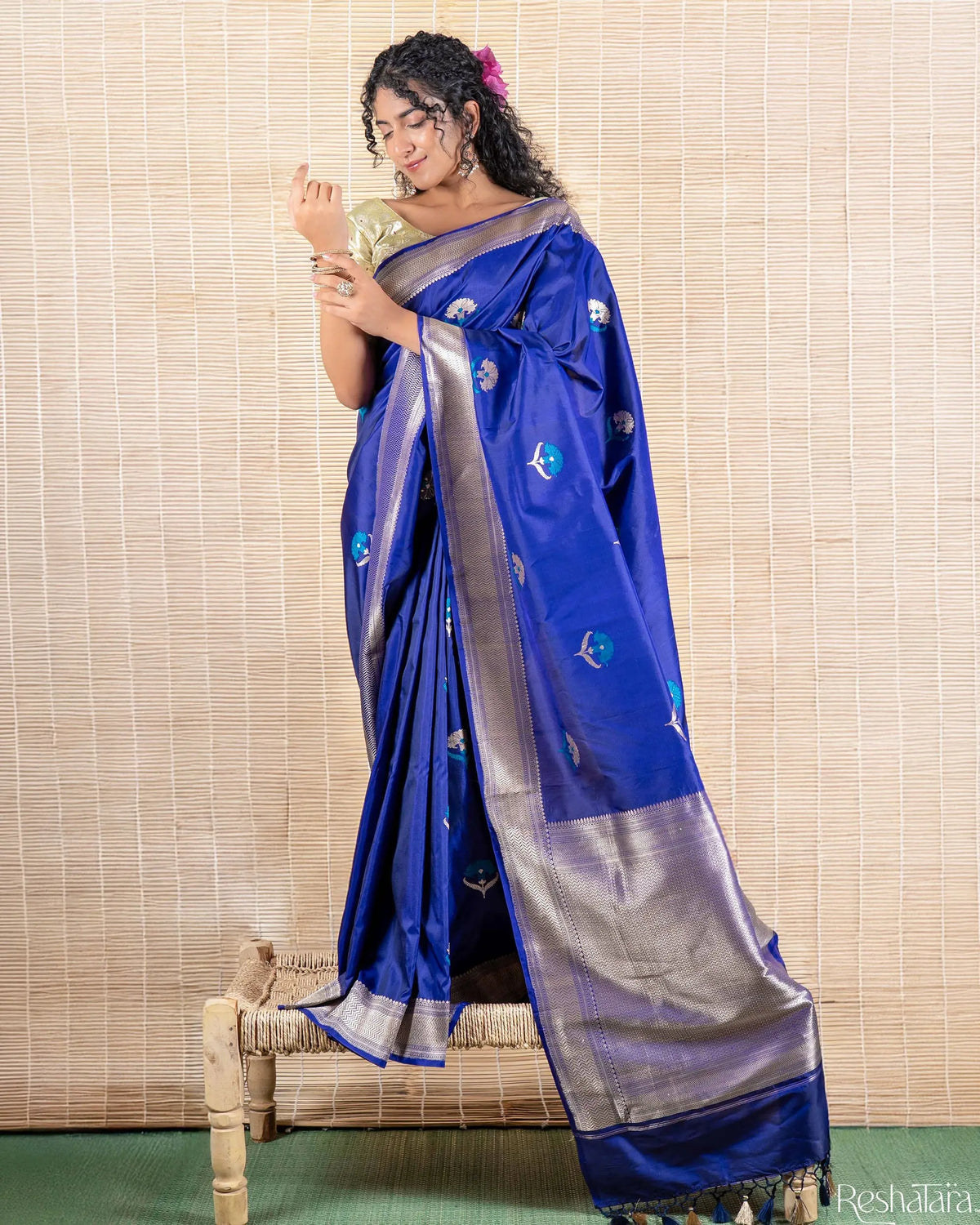 Royal Blue Meenadar Kadhua Pure Katan Silk Banarasi Handloom Saree