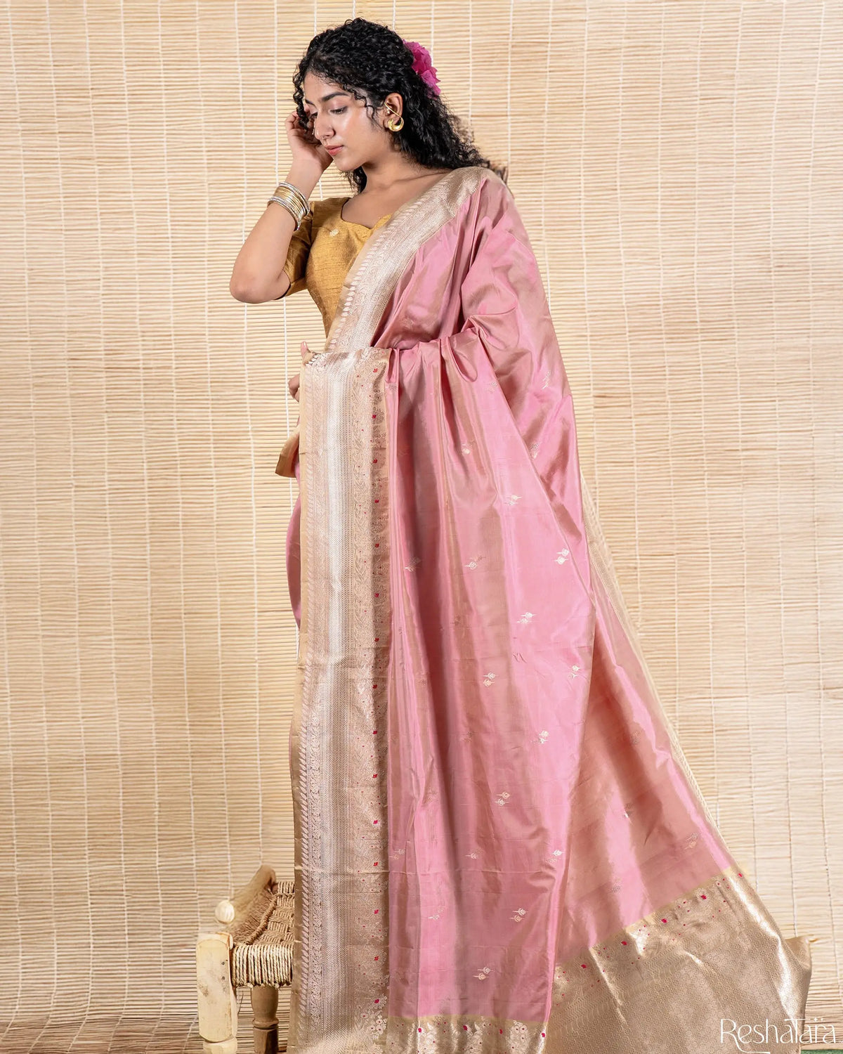 Blush Pink & Copper Meenadar Kadhua Pure Katan Silk Banarasi Handloom Saree