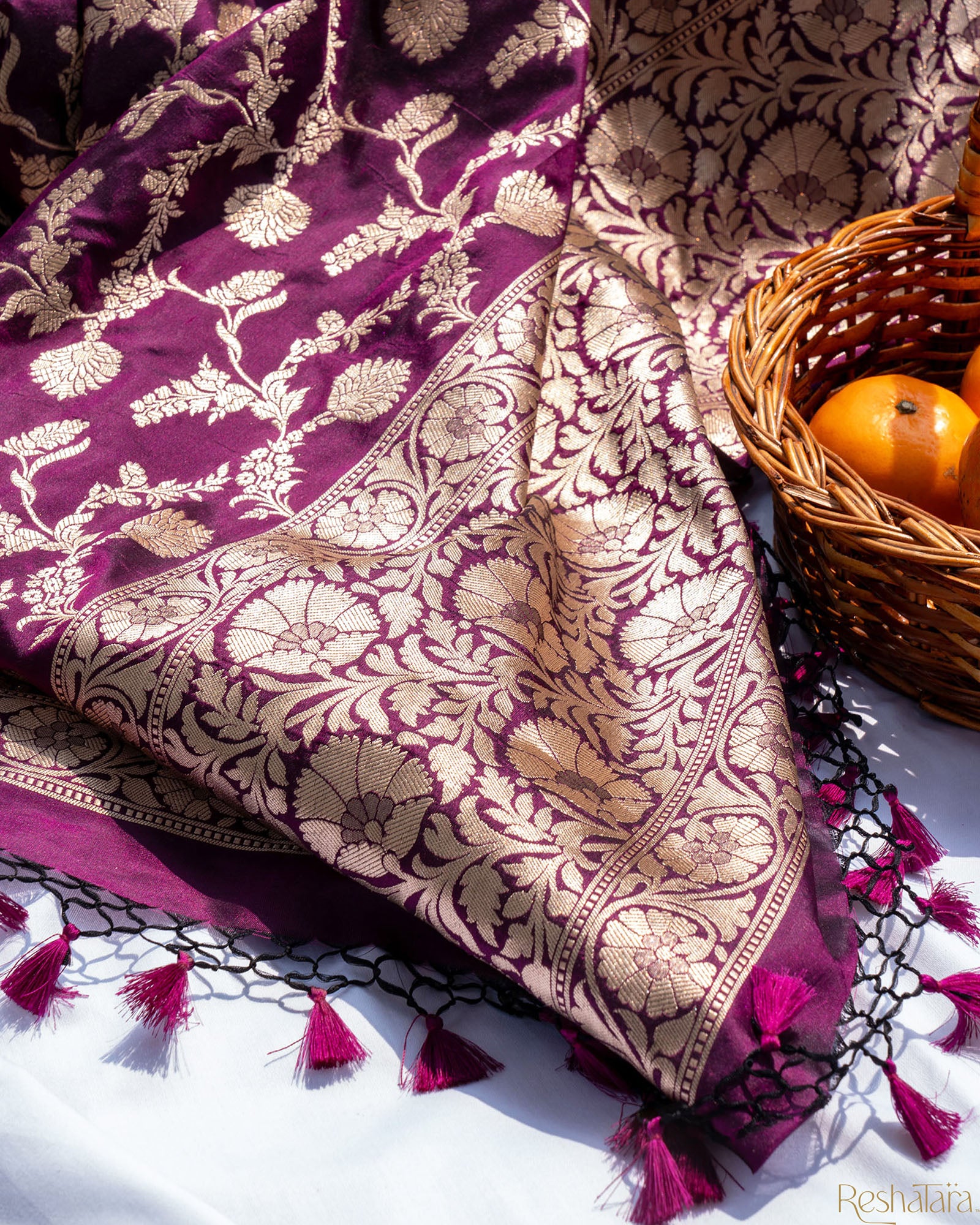 Purple Pure Katan Silk Banarasi Handloom Suit Set