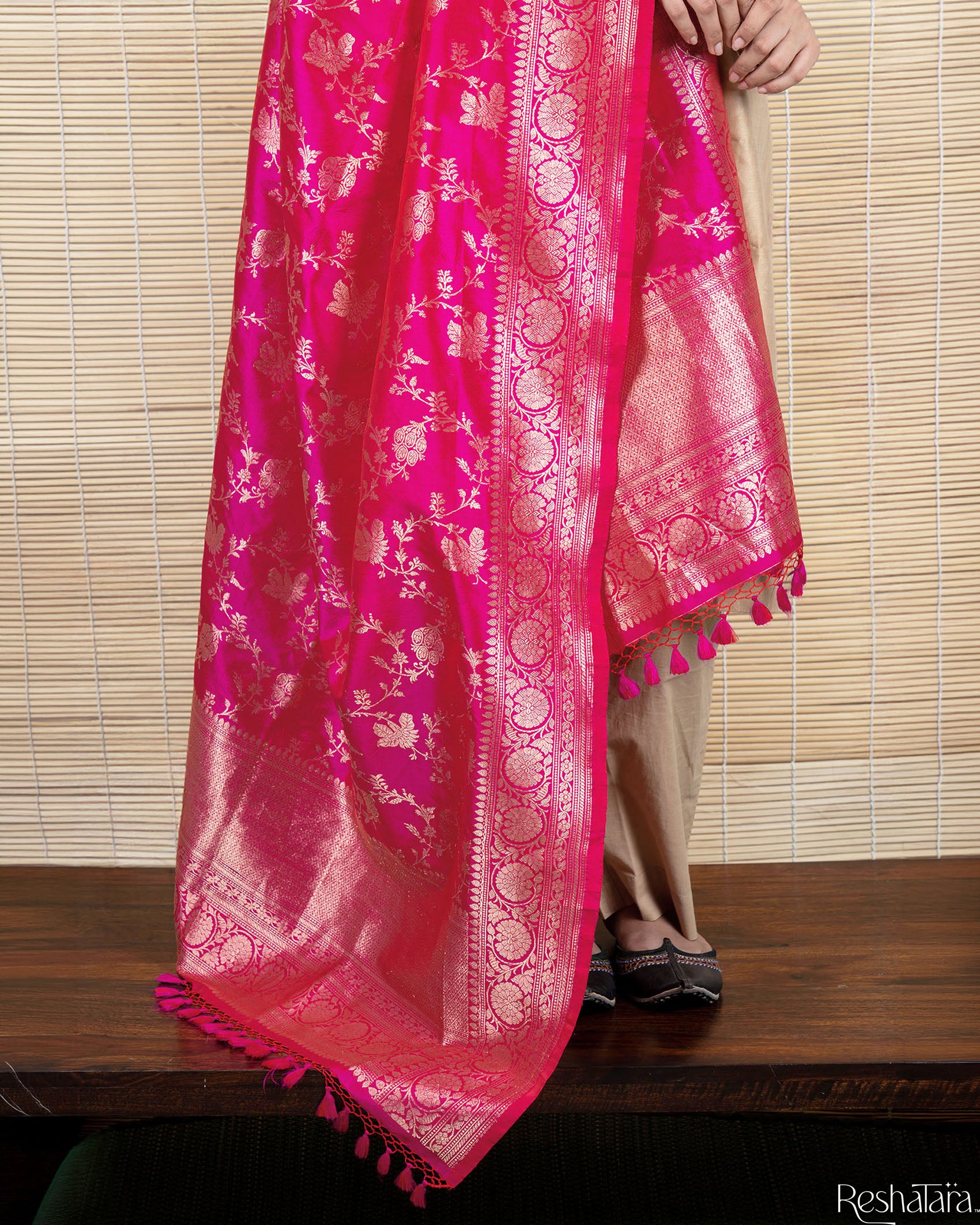 Fuchsia Pink Pure Katan Silk Banarasi Handloom Dupatta
