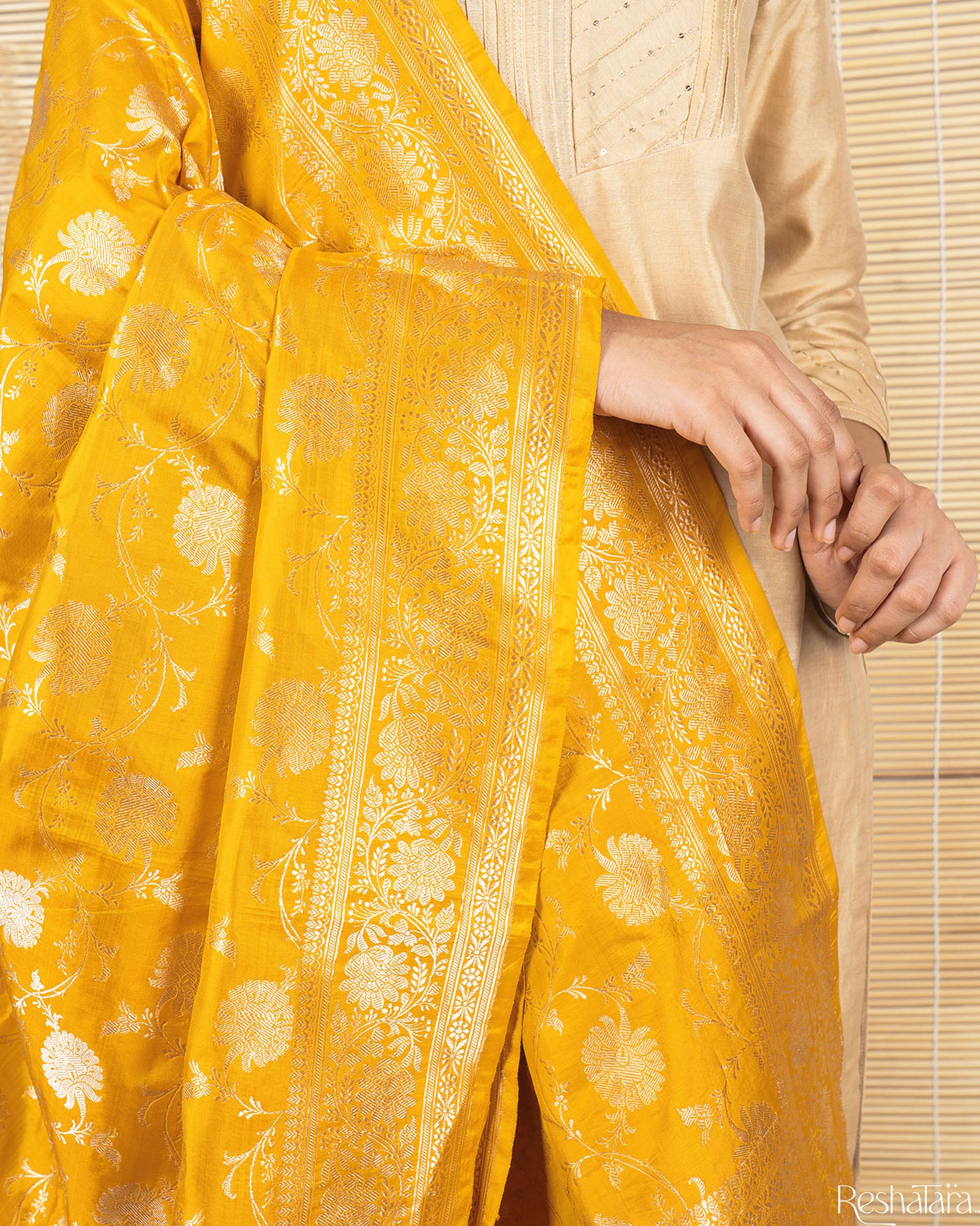 Festive Yellow Pure Katan Silk Banarasi Handloom Kadhua Dupatta
