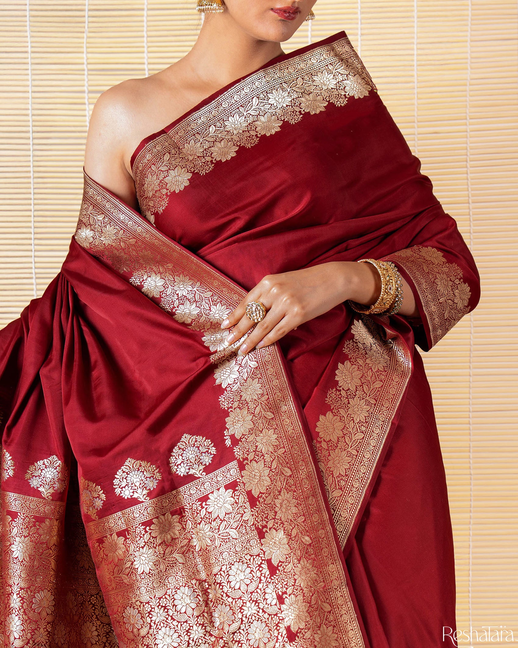 Maroon Kadhua Pure Mulberry Banarasi Silk Handloom Saree