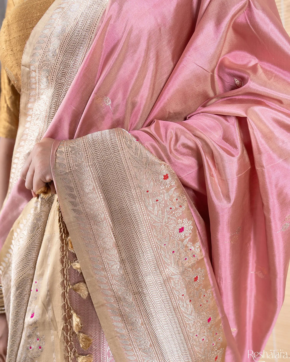 Blush Pink & Copper Meenadar Kadhua Pure Katan Silk Banarasi Handloom Saree