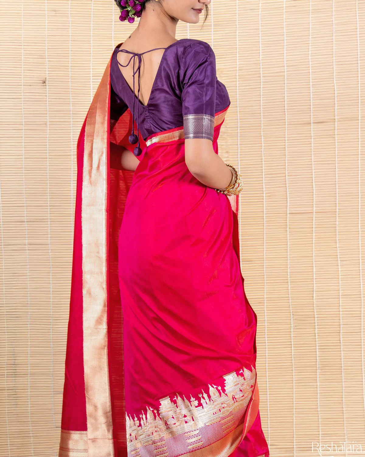 'Kashi' Bright Pink Kadhua Pure Katan Silk Banarasi Handloom Saree