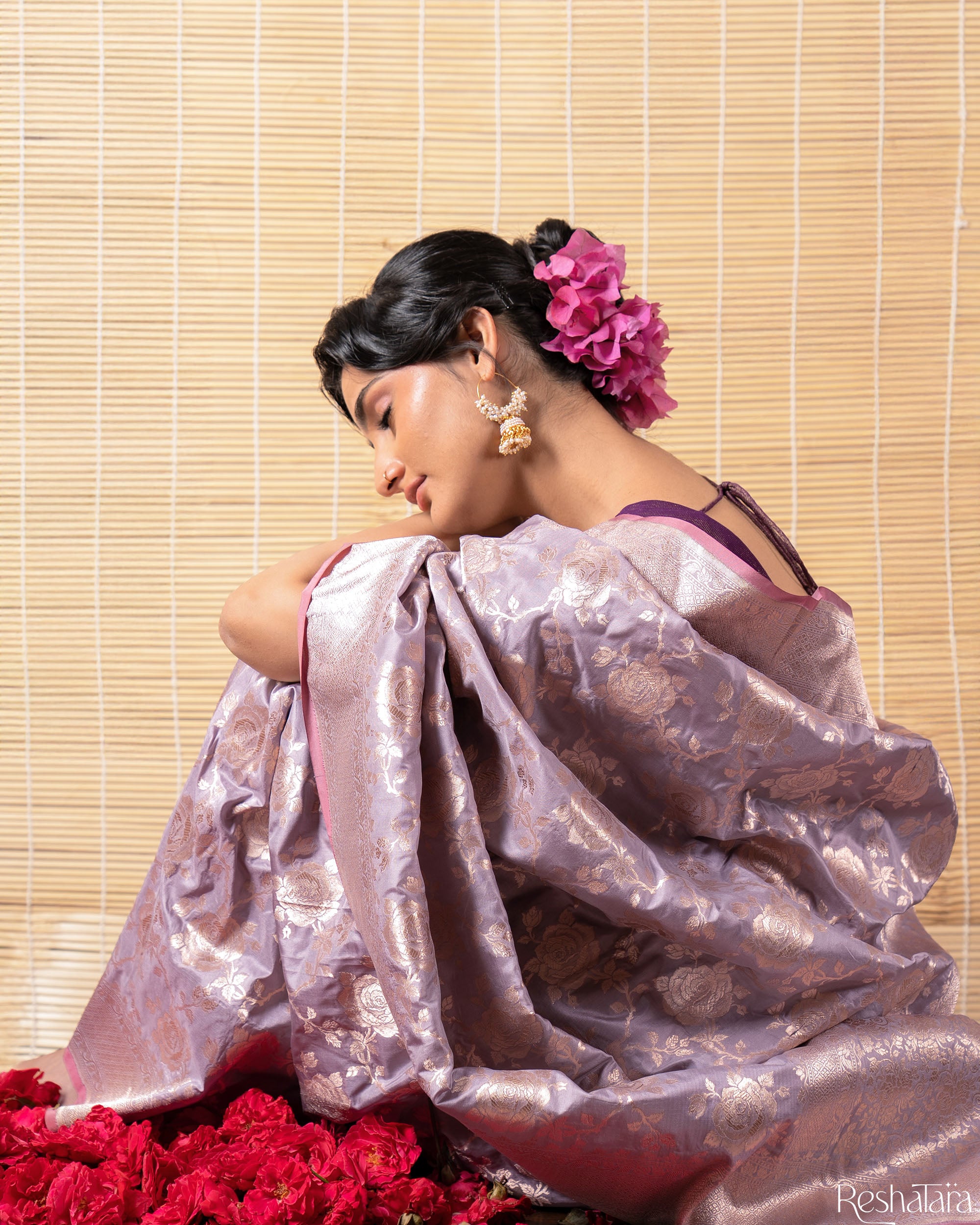 Lavender Pure Katan Silk Banarasi Handloom Saree
