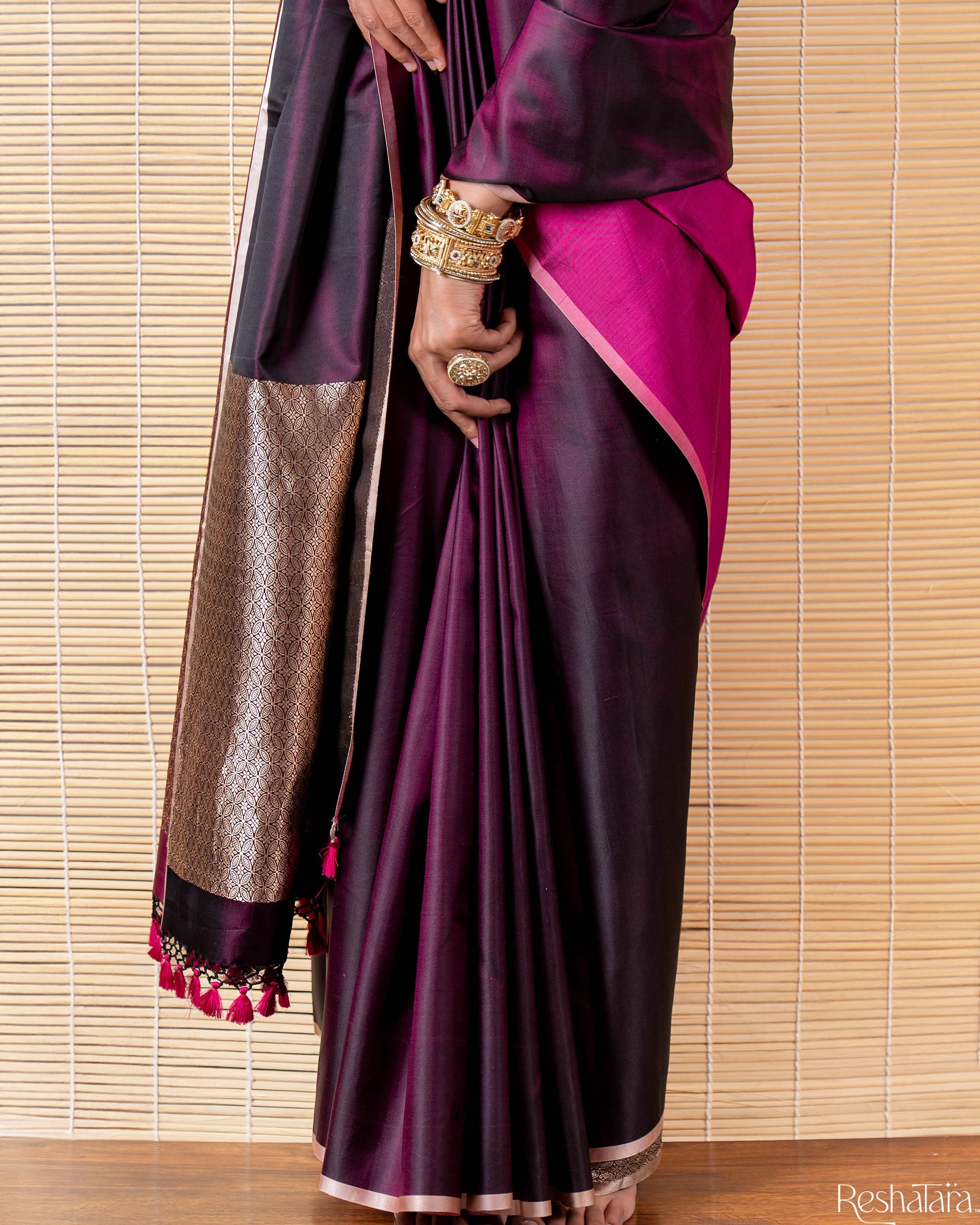 Wine Mulberry Silk Banarasi Handloom Saree
