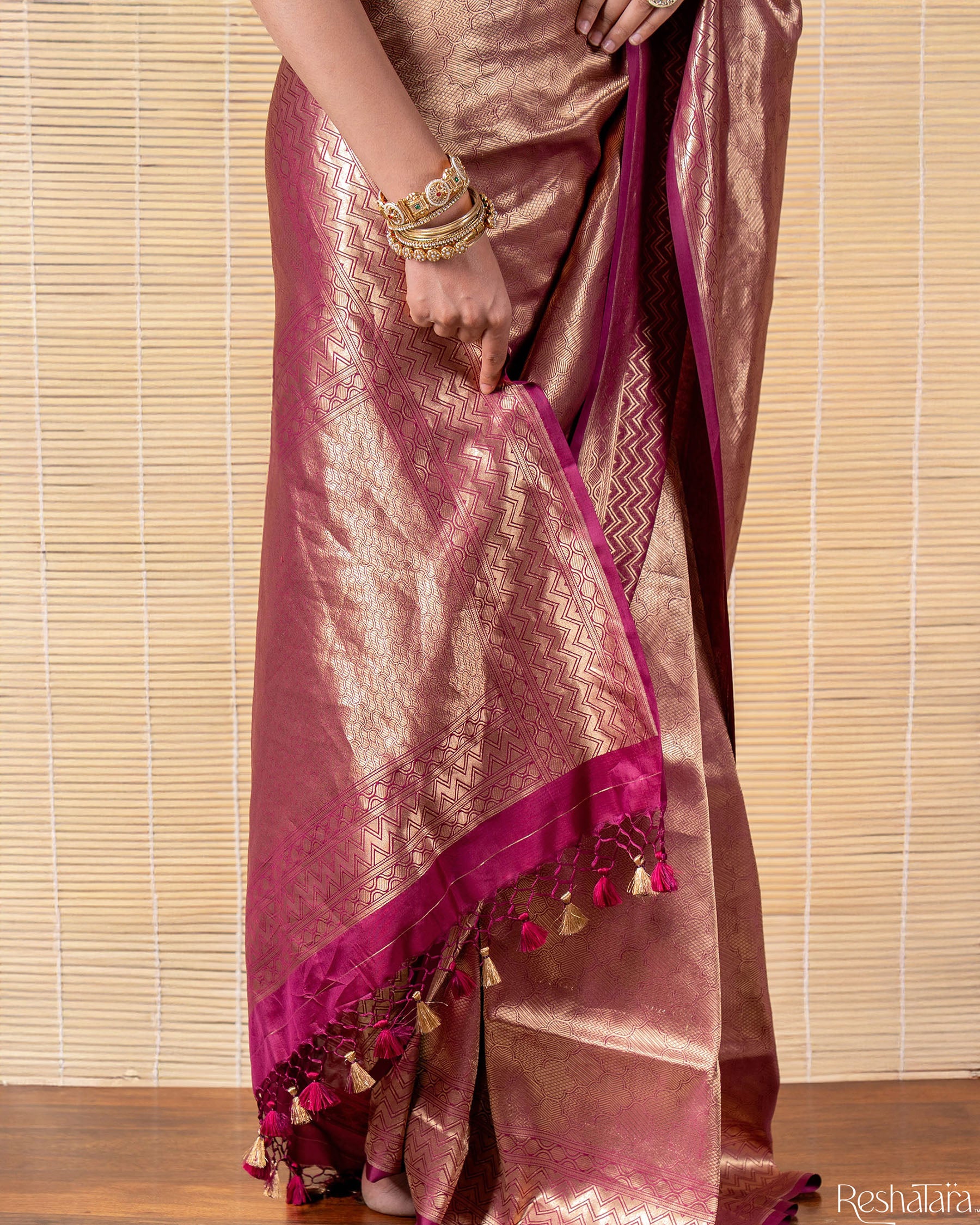 Maroon Mulberry Silk Banarasi Handloom Saree