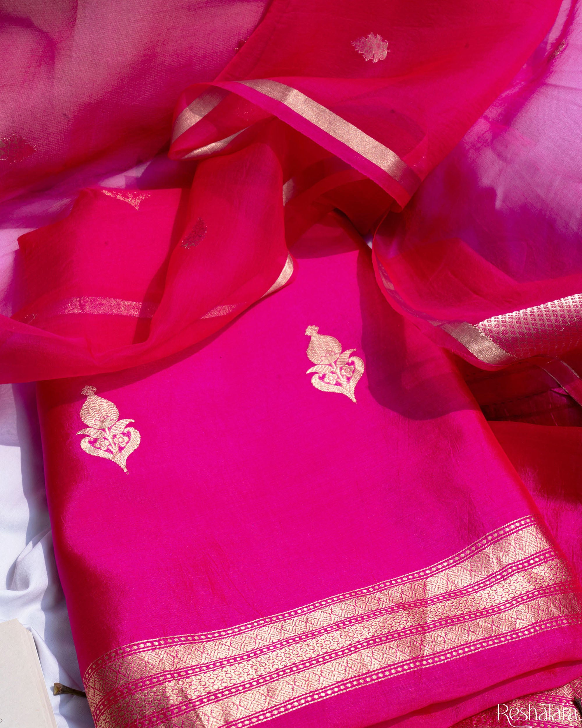 Fuchsia Pink Pure Katan Silk Banarasi Handloom Suit Set