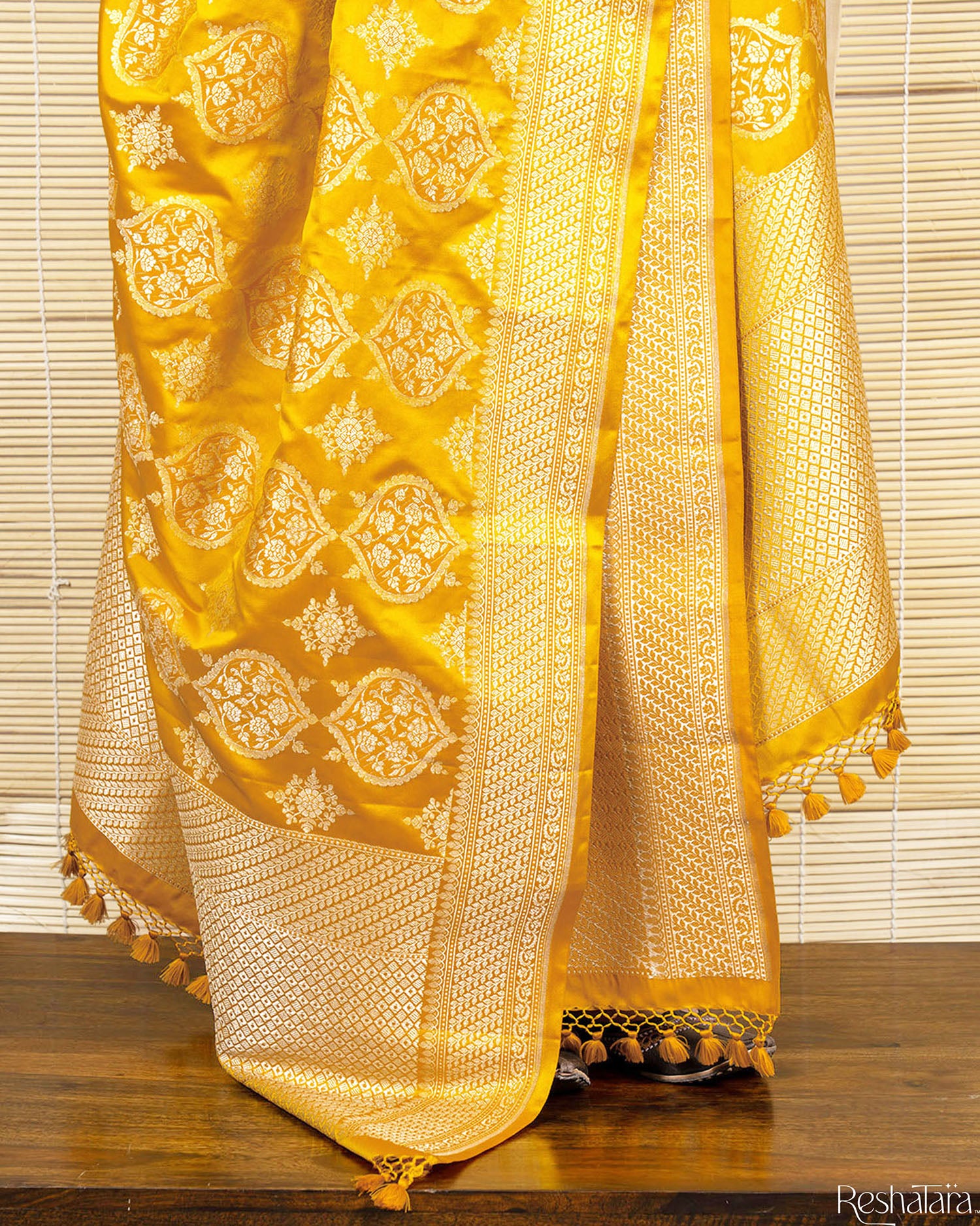 Mustard Yellow Mashru Silk Banarasi Handloom Dupatta