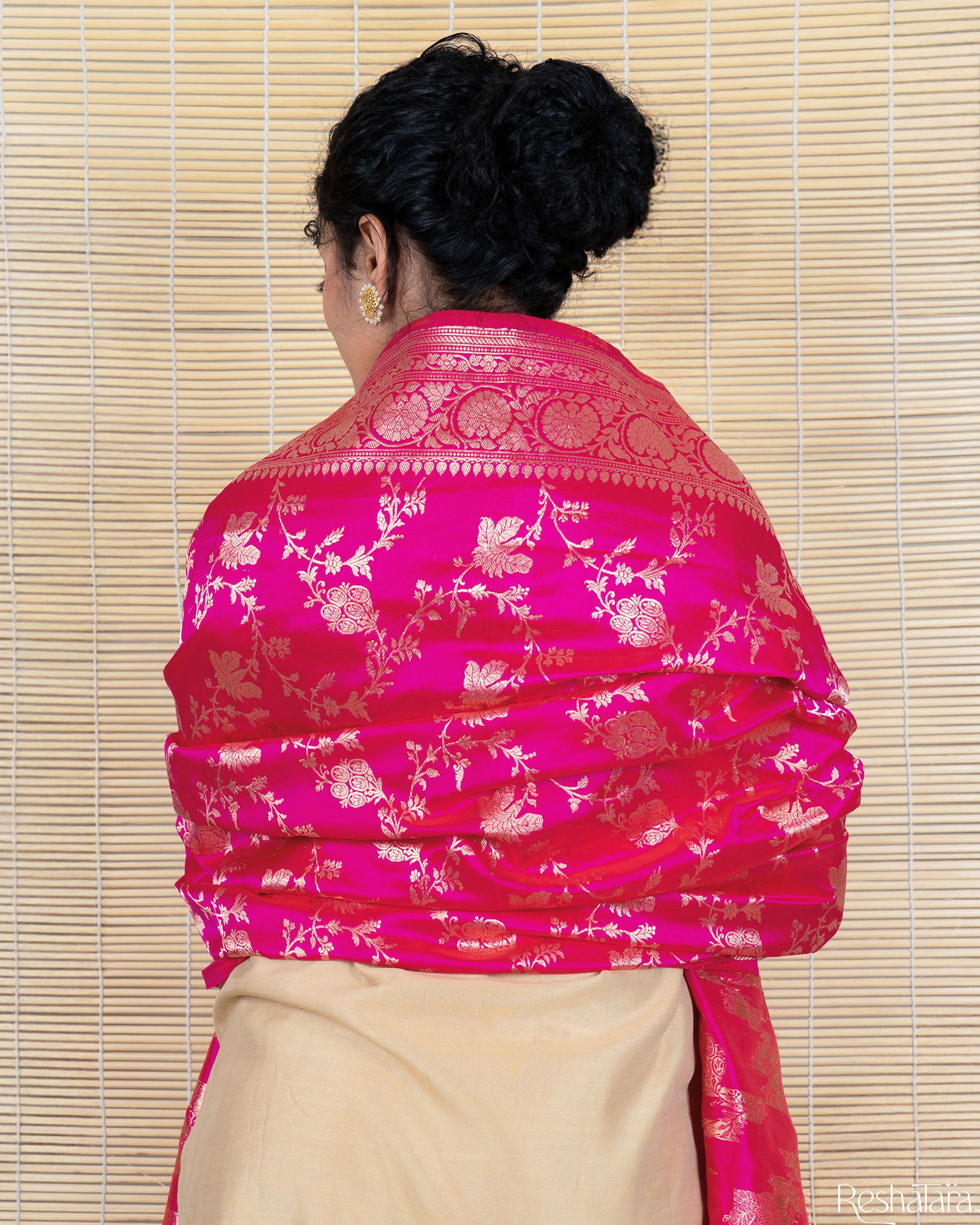 Fuchsia Pink Pure Katan Silk Banarasi Handloom Dupatta