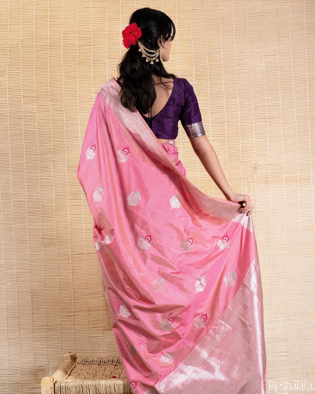 Onion Pink Meenadar Kadhua Pure Katan Silk Banarasi Handloom Saree