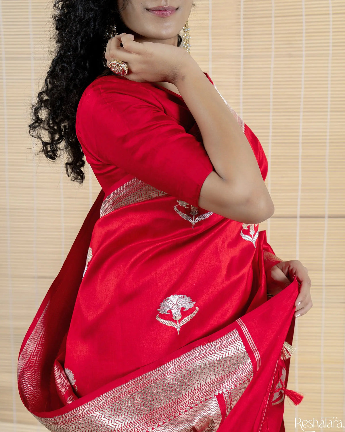Vibrant Red Sona Rupa Kadhua Pure Katan Silk Banarasi Handloom Saree
