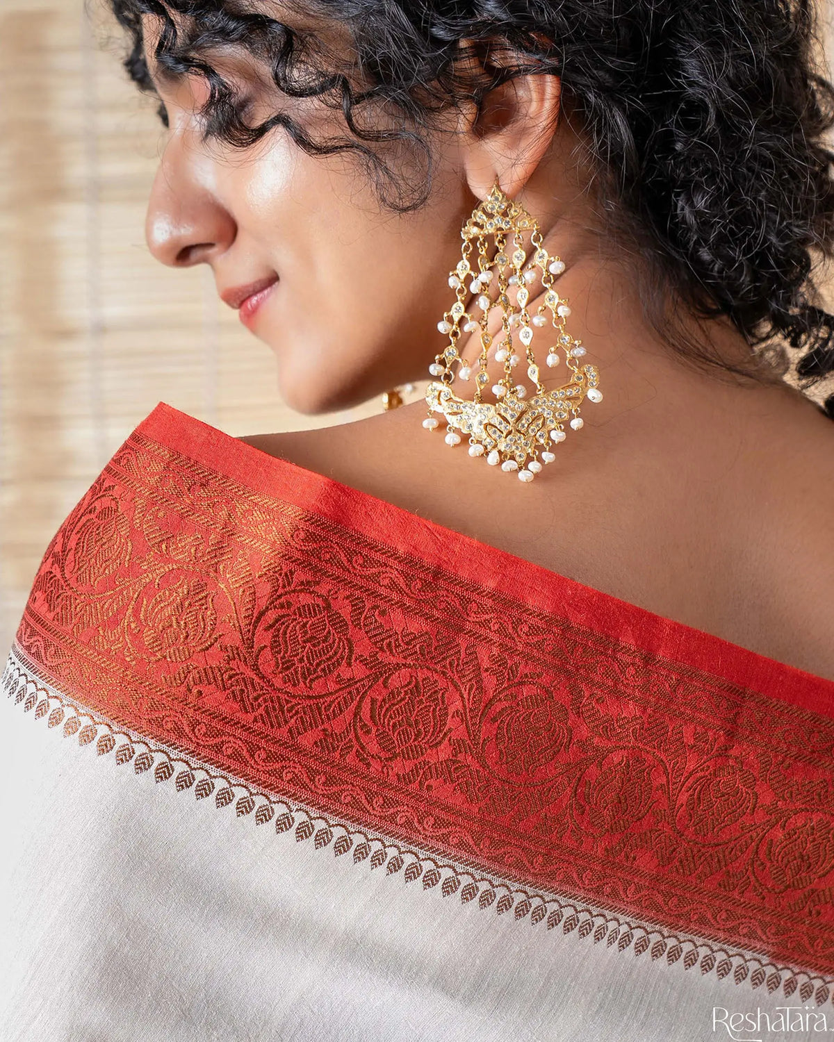 Pearl White and Rust Maroon Pure Munga Silk Banarasi Handloom Saree