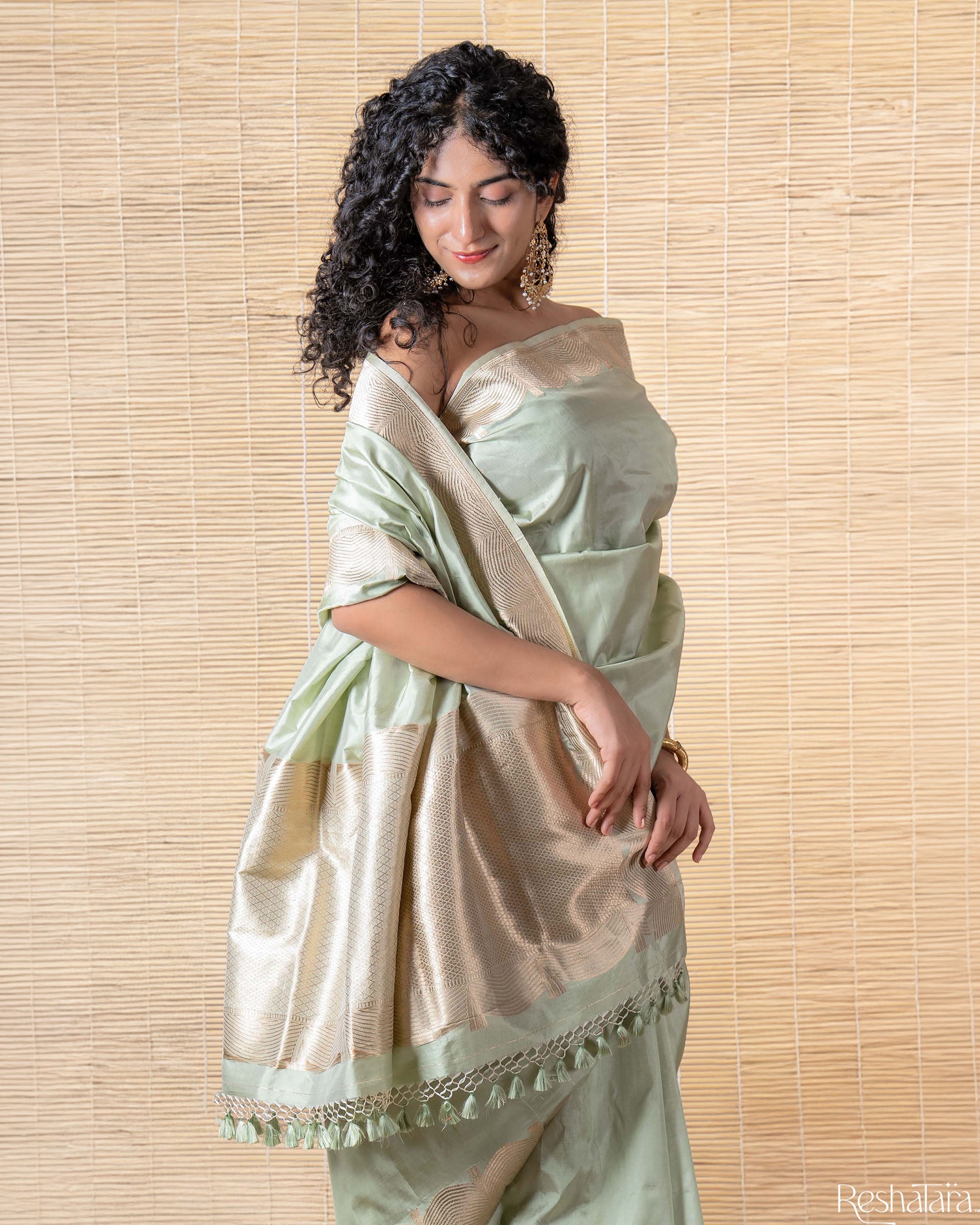 Pista Green Kadhua Pure Katan Silk Banarasi Handloom Saree