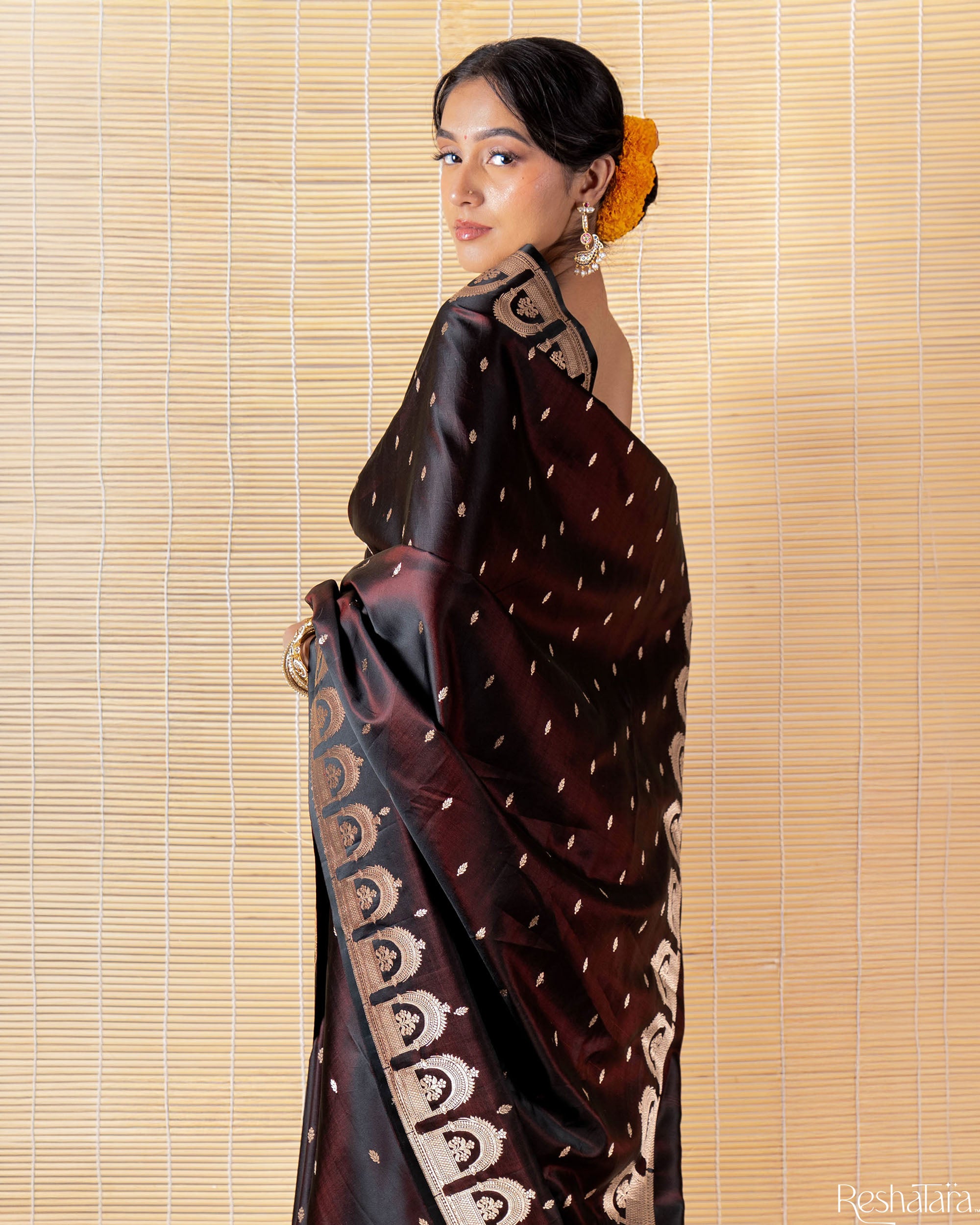 Chocolate Brown Kadhua Mulberry Silk Banarasi Handloom Saree