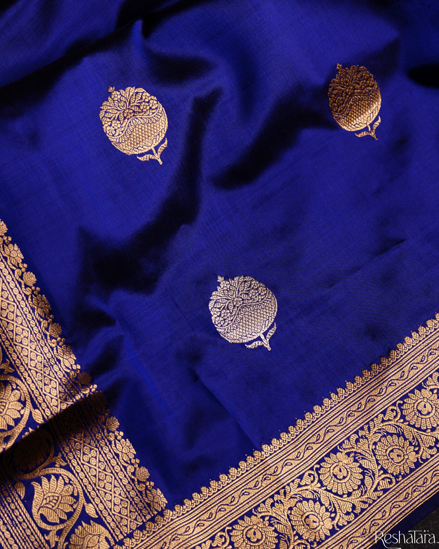 Royal Blue Pure Katan Silk Banaarsi Handloom Kadhua Dupatta