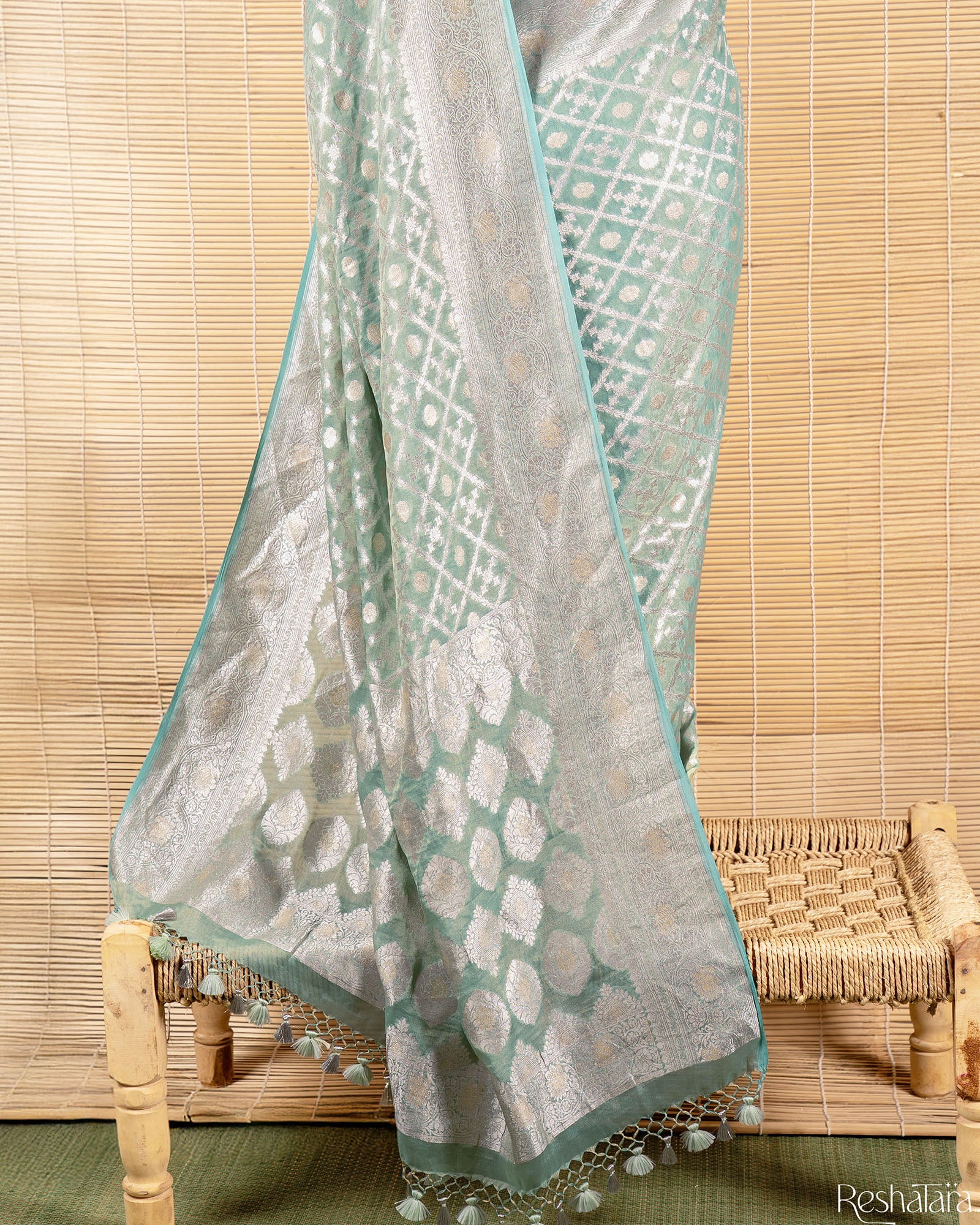 Green Pure Khaddi Georgette Banarasi Handloom Saree
