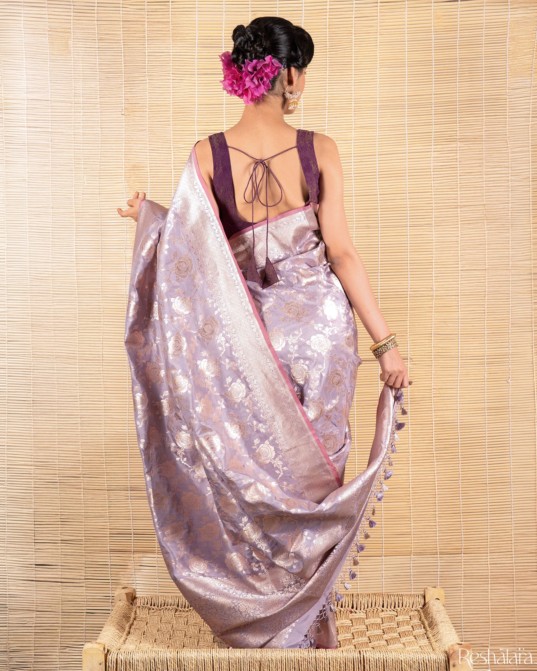 Lavender Pure Katan Silk Banarasi Handloom Saree