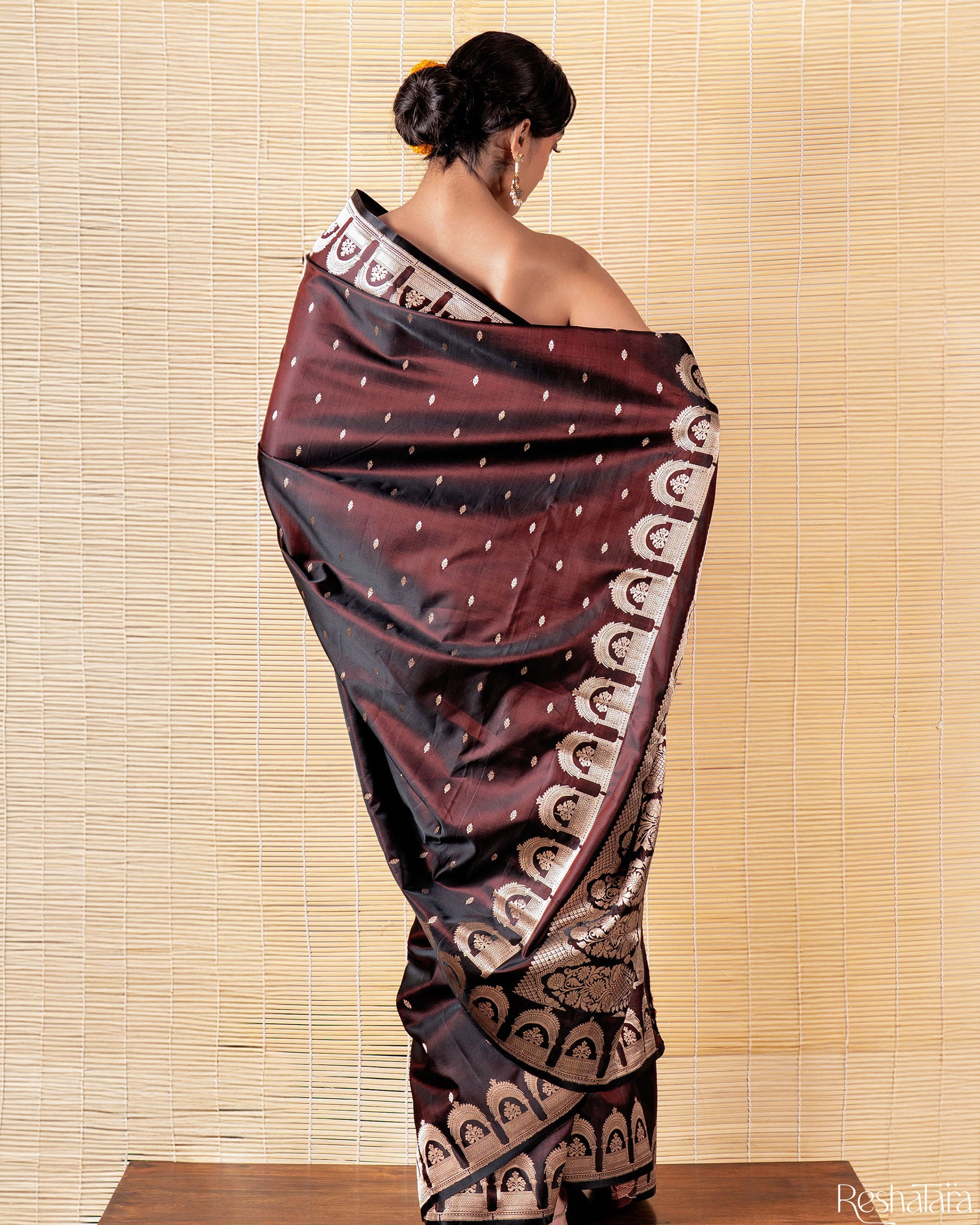 Chocolate Brown Kadhua Mulberry Silk Banarasi Handloom Saree