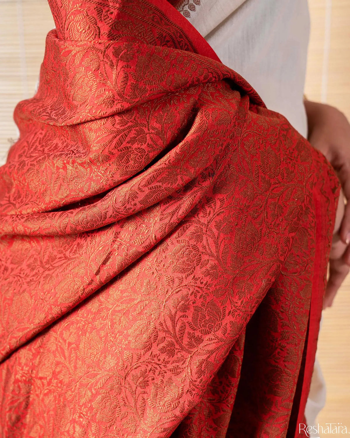 Pearl White and Rust Maroon Pure Munga Silk Banarasi Handloom Saree