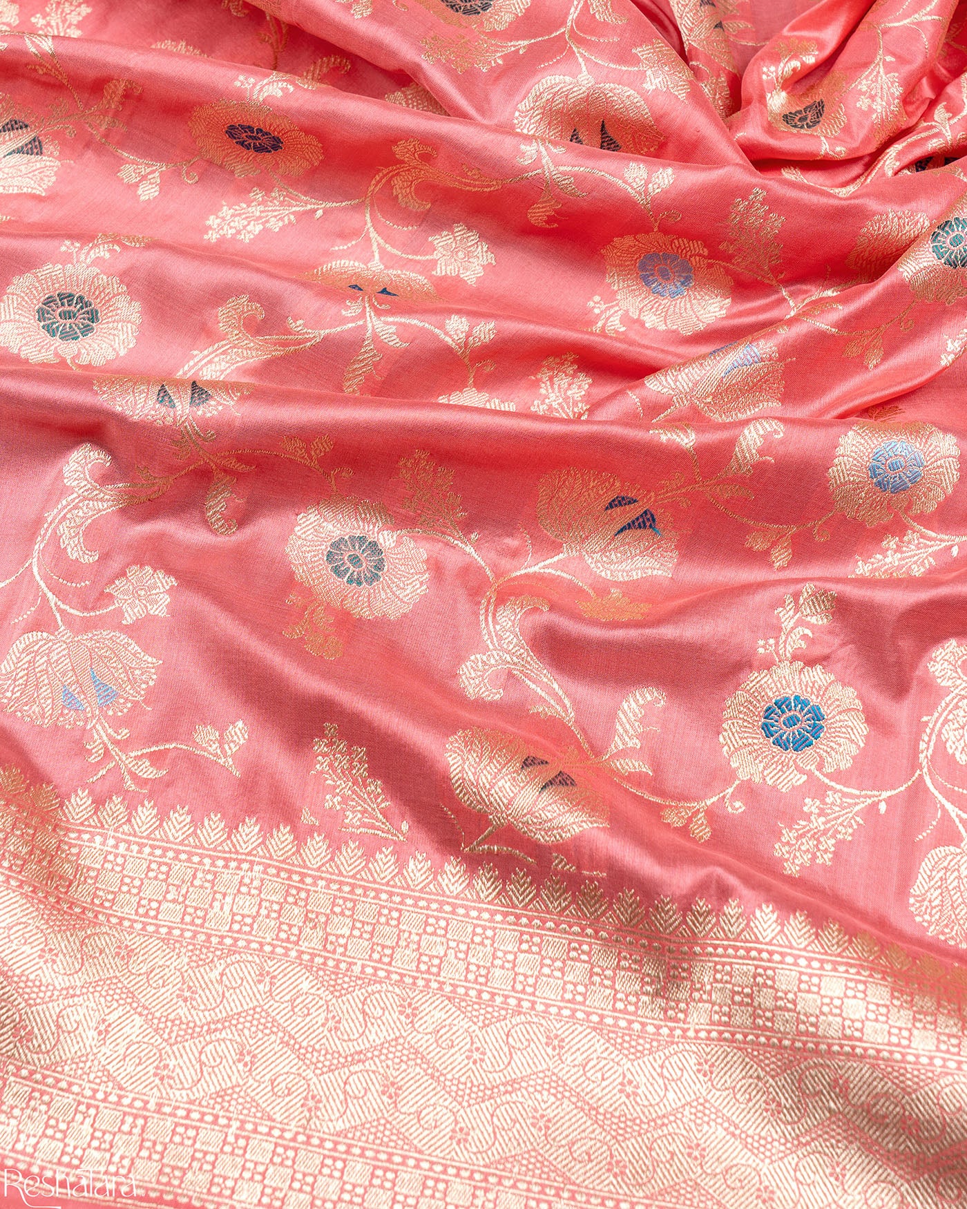 Rose Pink Meenadar Pure Katan Silk Banarasi Jangla Handloom Saree