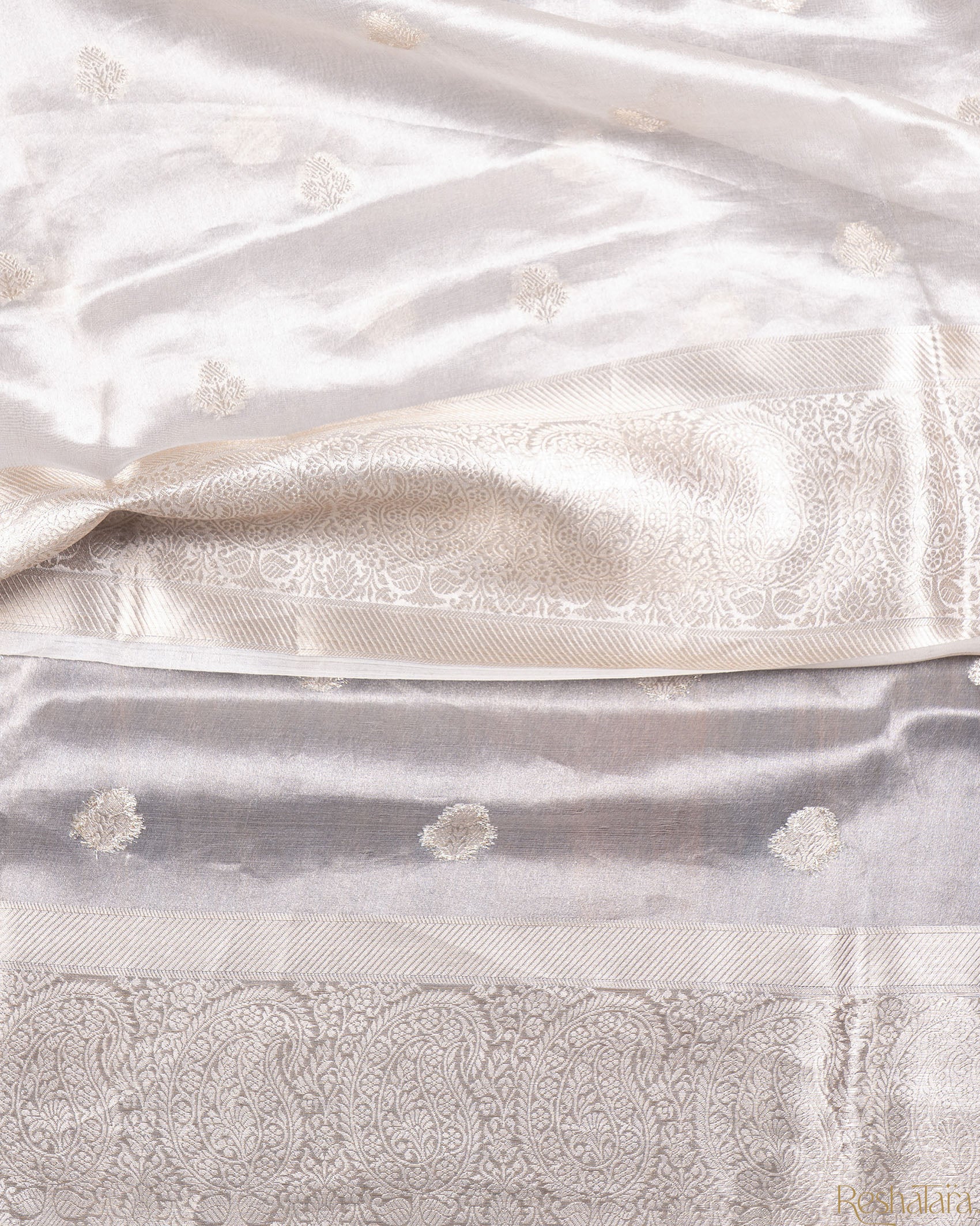 Metallic Silver Tissue Silk Banarasi Handloom Saree