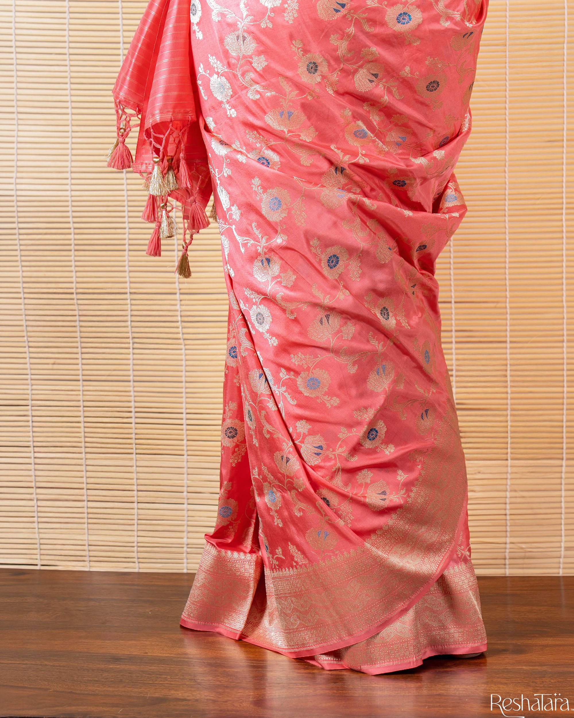 Rose Pink Meenadar Pure Katan Silk Banarasi Jangla Handloom Saree