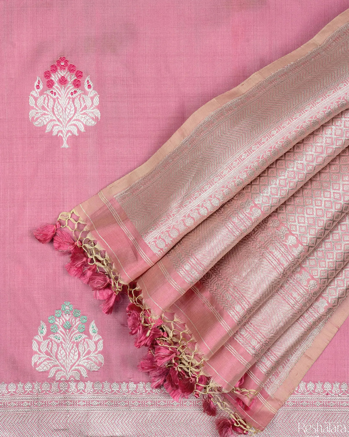 Onion Pink Meenadar Kadhua Pure Katan Silk Banarasi Handloom Saree