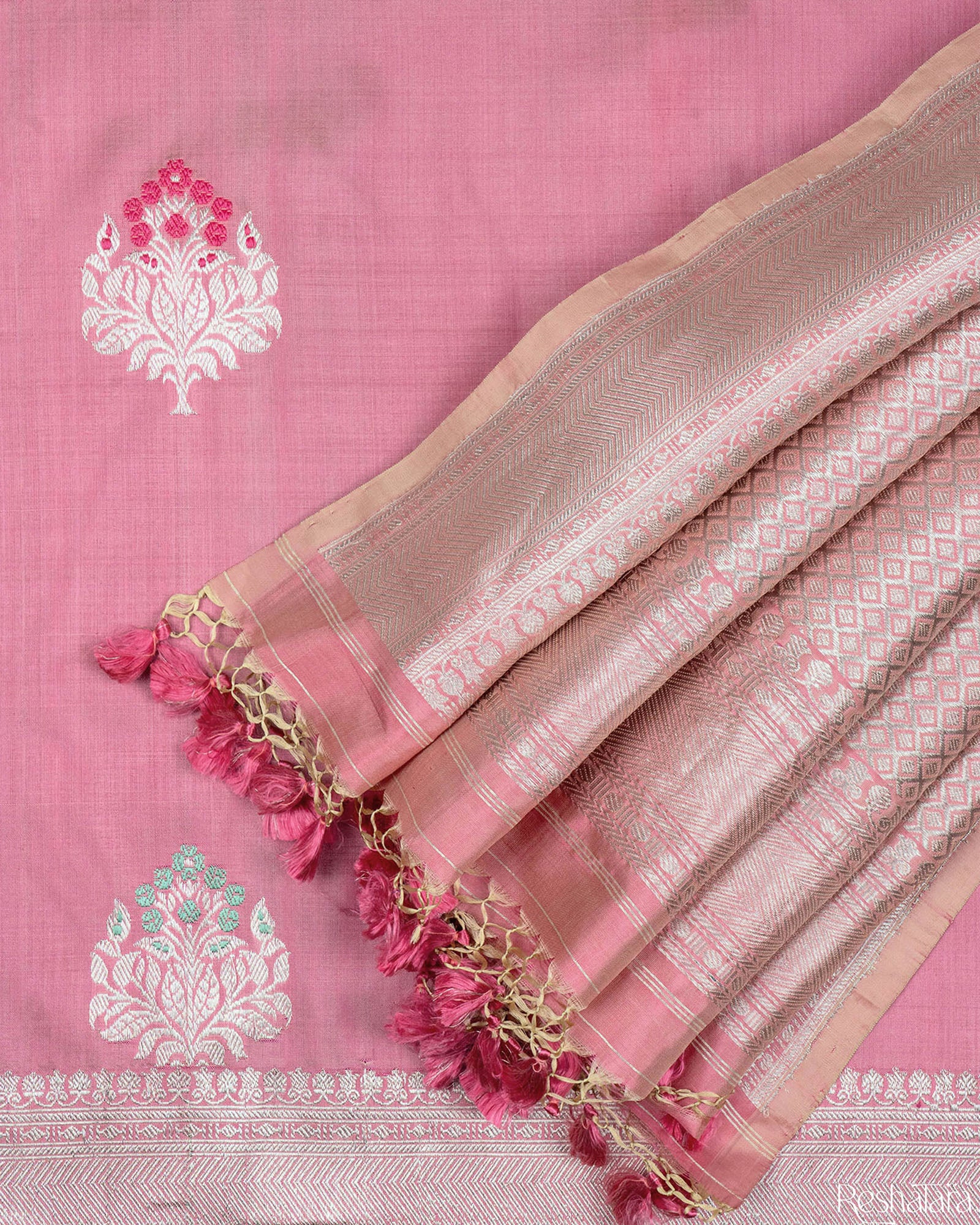 Onion Pink Meenadar Kadhua Pure Katan Silk Banarasi Handloom Saree