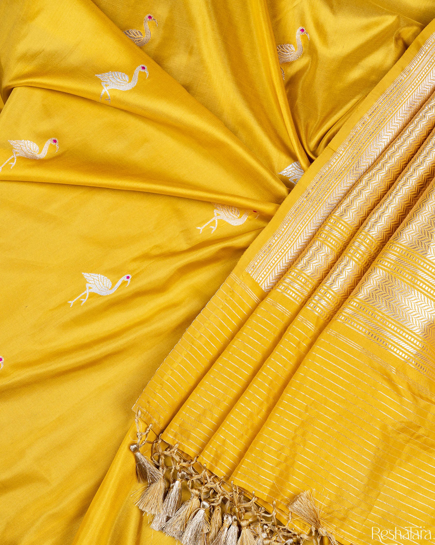 Mustard Yellow Meenadar Kadhua Pure Katan Silk Banarasi Handloom Saree