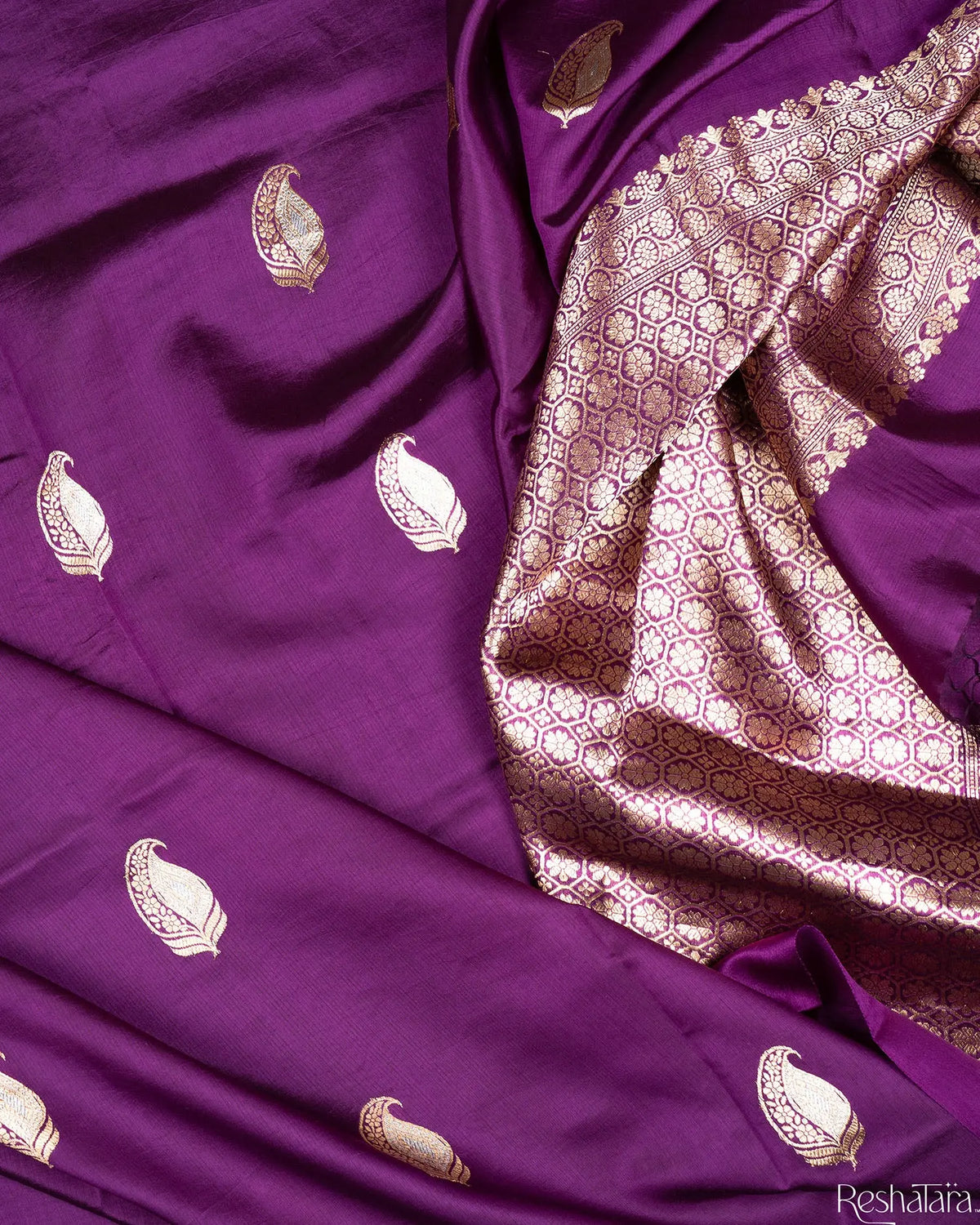 Purple Sona Rupa Kadhua Pure Mulberry Silk Banarasi Handloom Saree