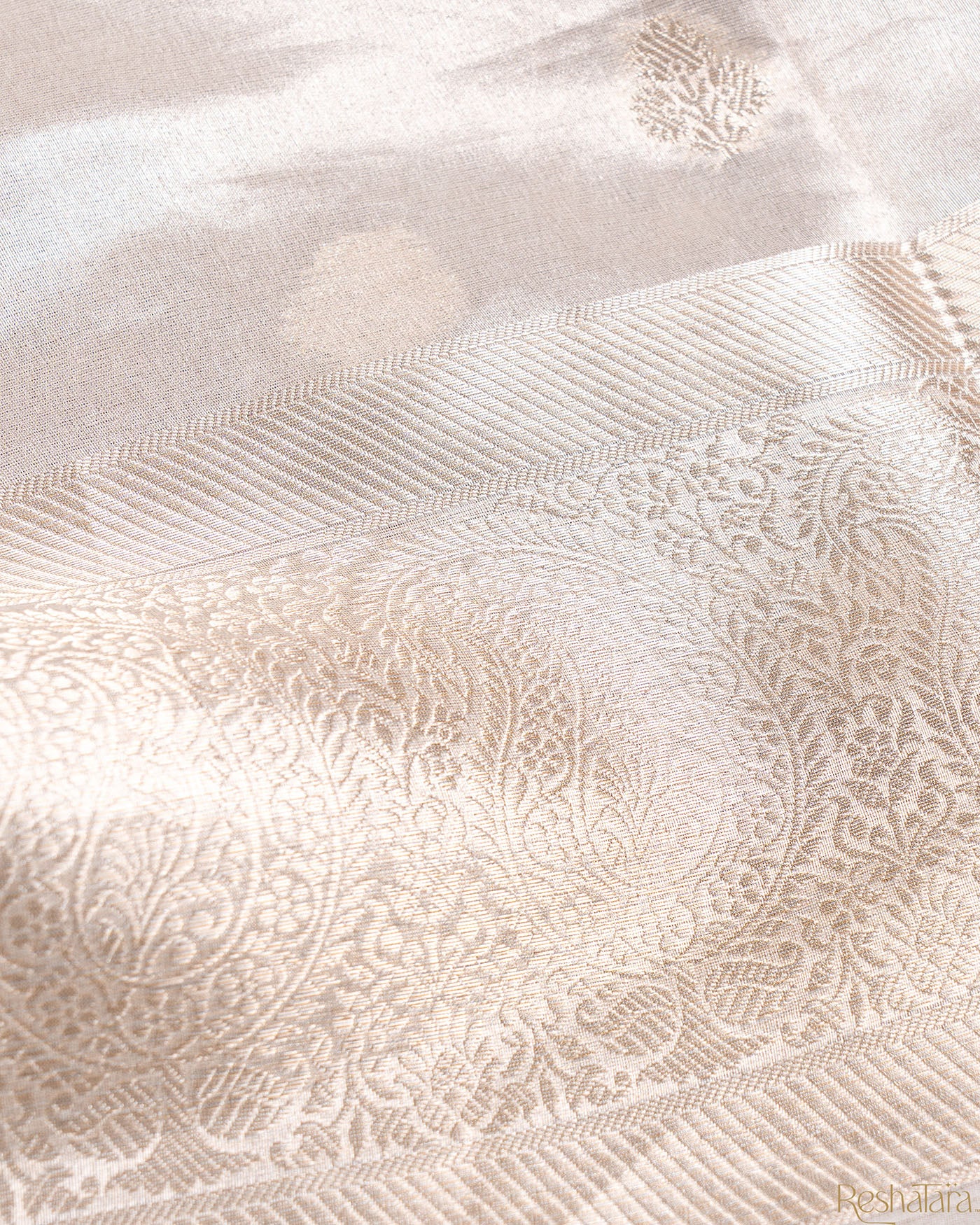 Metallic Silver Tissue Silk Banarasi Handloom Saree