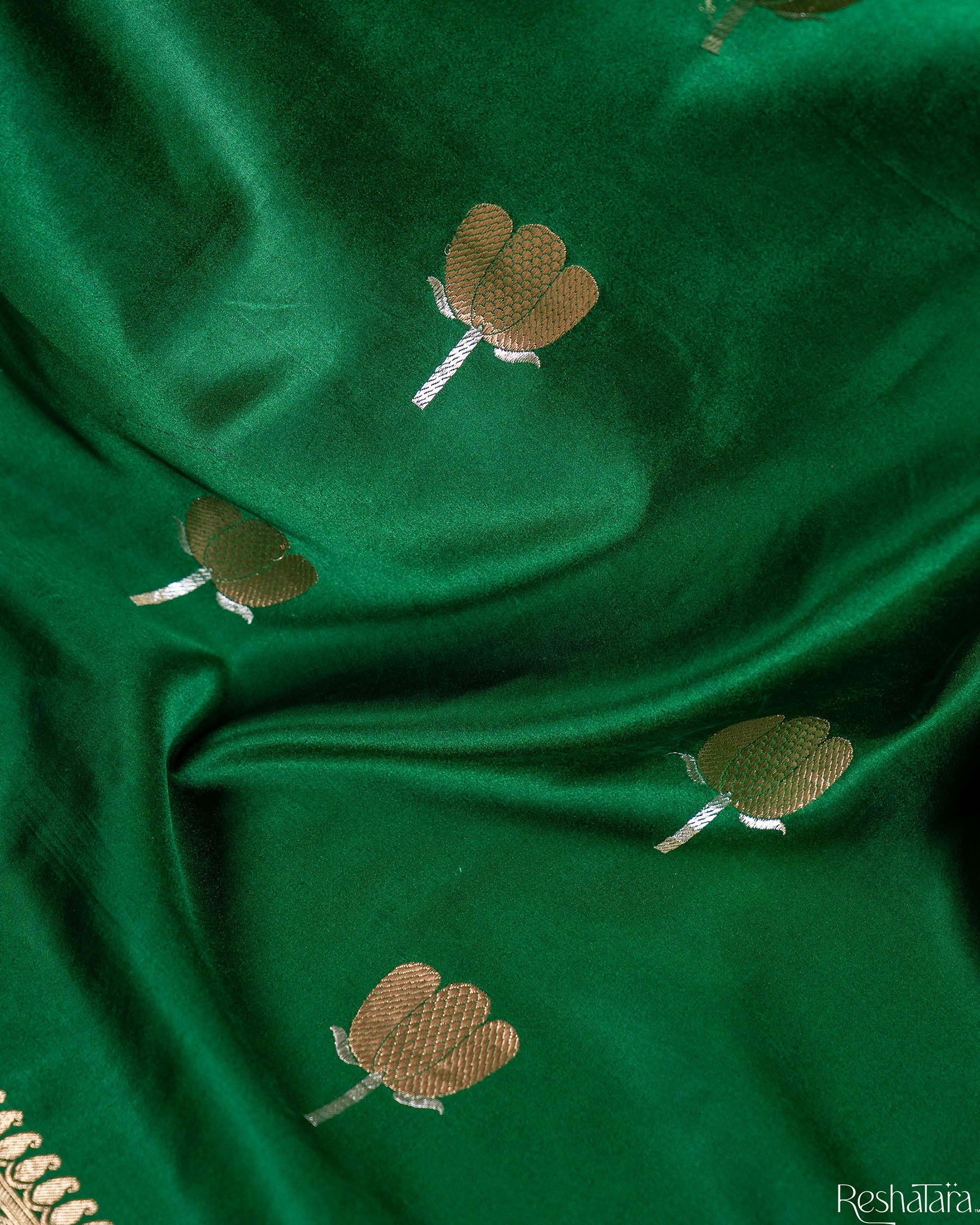 Emerald Green Sona Rupa Kadhua Pure Mulberry Silk Banarasi Handloom Saree