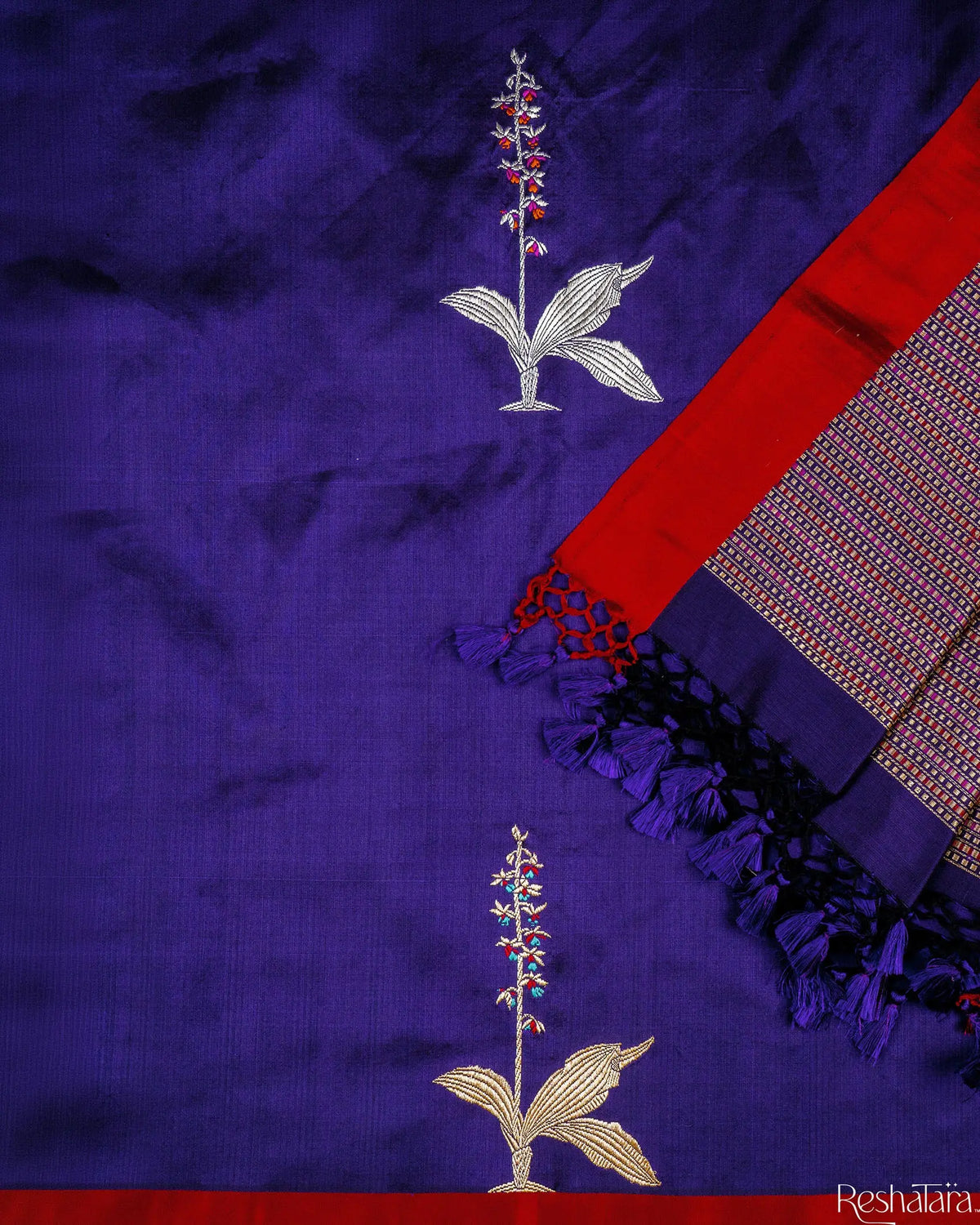 Deep Purple Meenadar Kadhua Pure Katan Silk Banarasi Handloom Saree